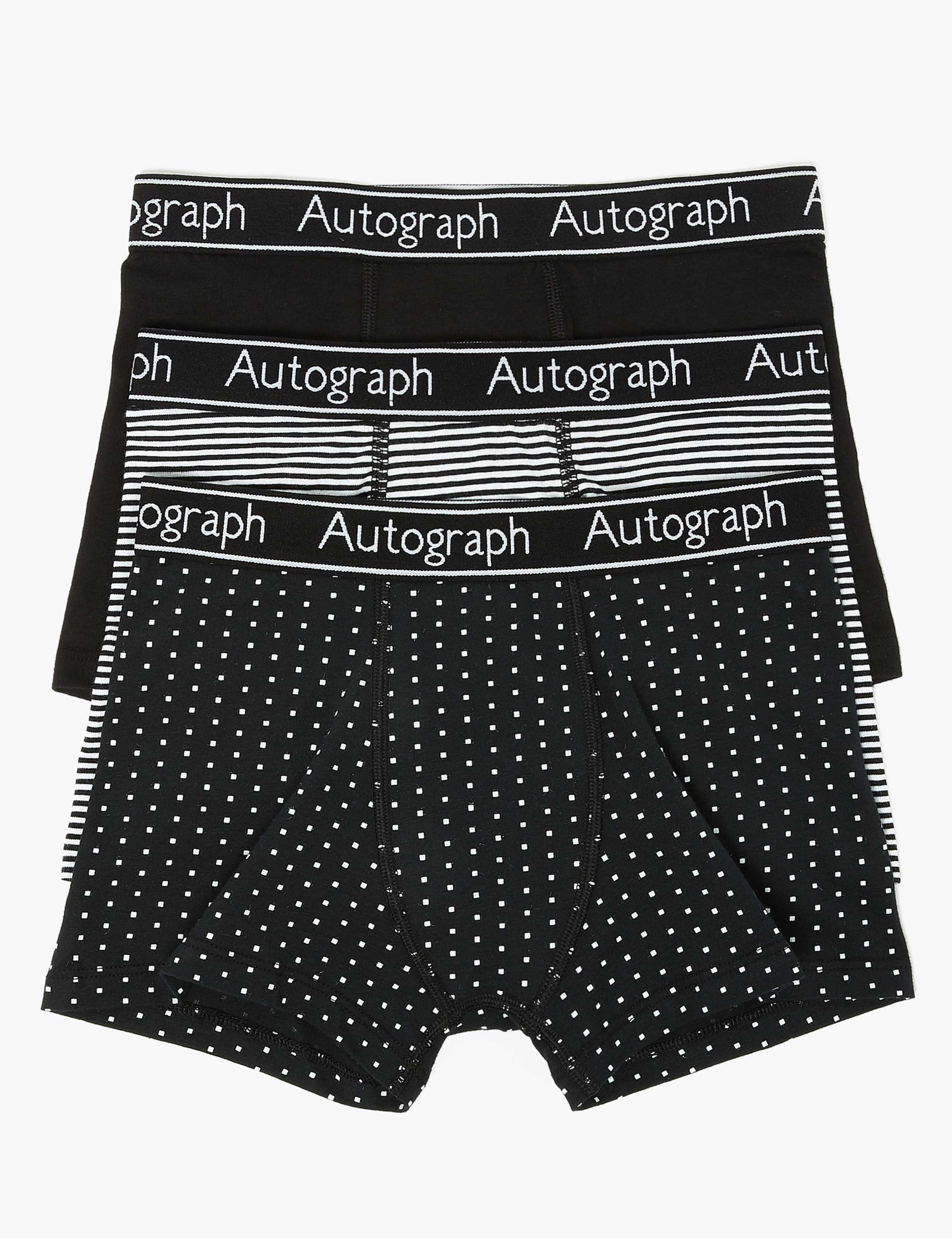 3 Pack Cotton with Lycra® Mono Print Trunks (6-16 Yrs) 1 of 2