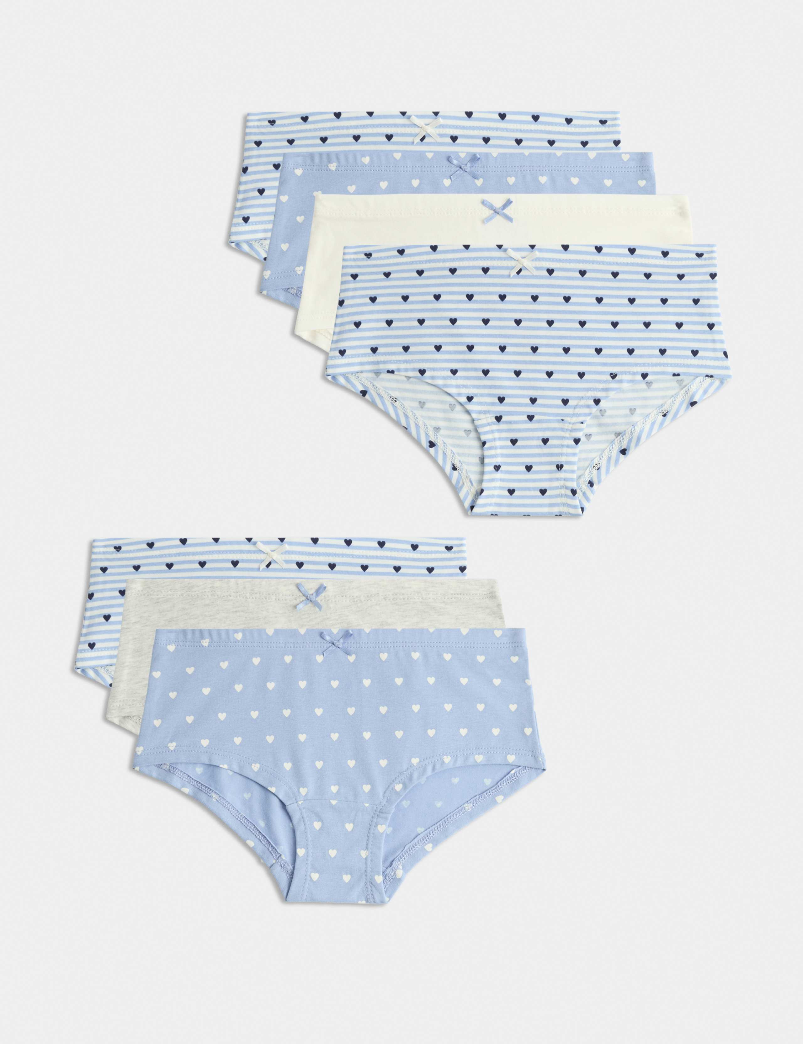 7pk Cotton Rich Heart Stripe Knicker Shorts (5-16 Yrs) 1 of 1