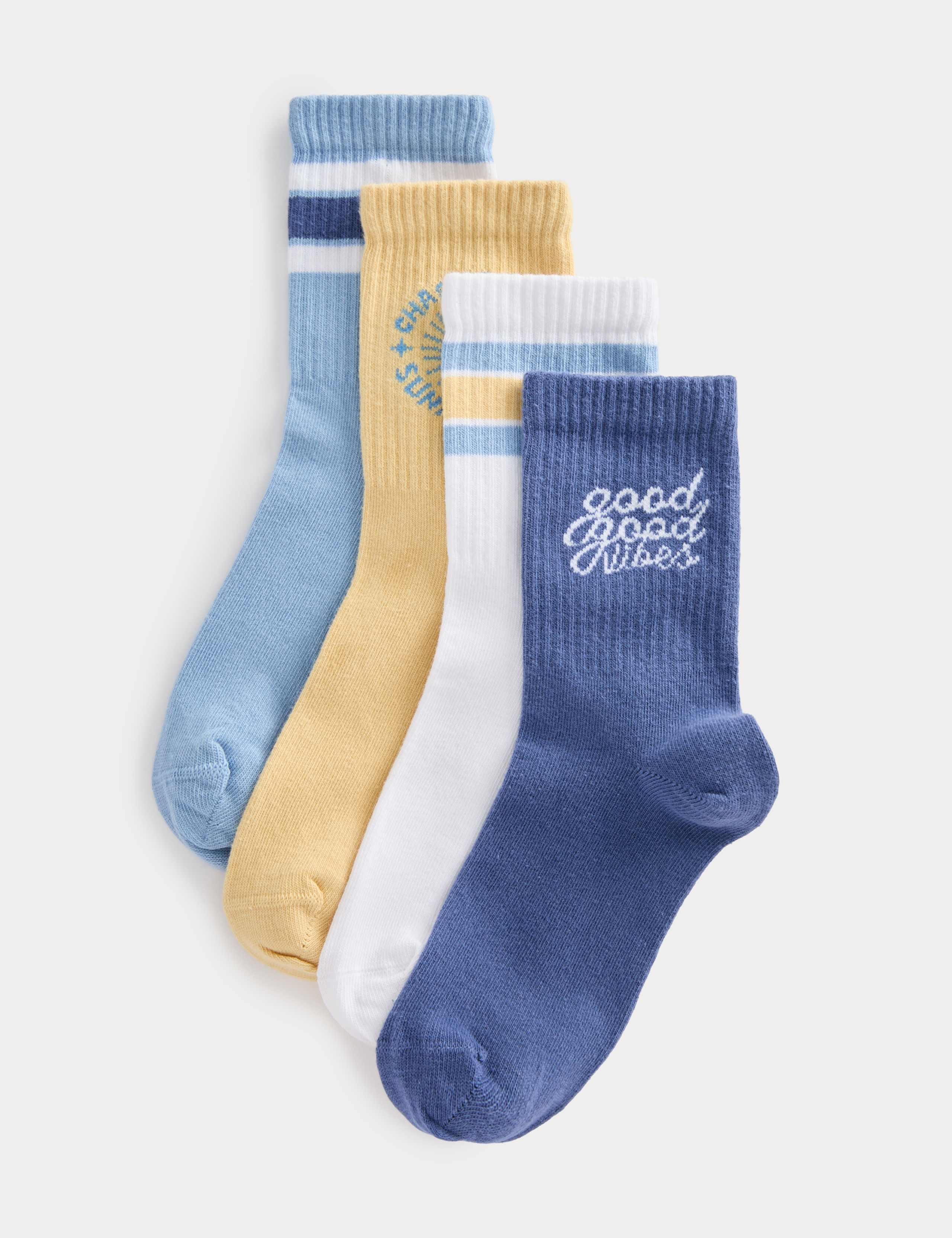 4 Pack Cotton Rich Good Vibes Striped Socks (6 Small-7 Large) 1 of 2