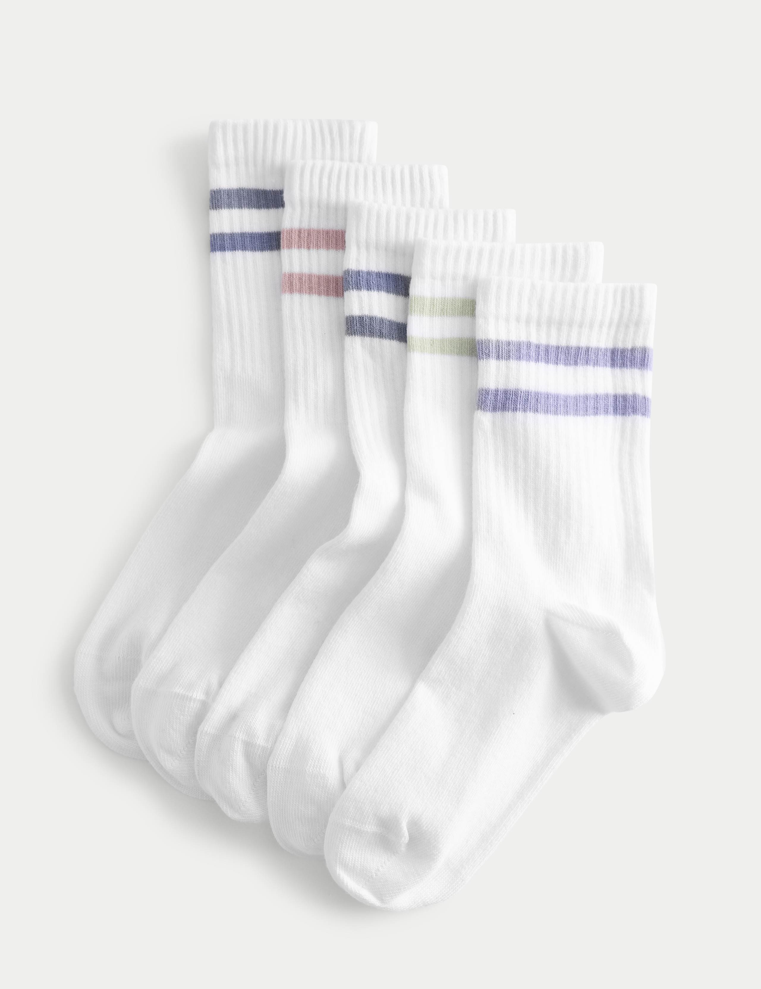 5 Pack Cotton Rich Rib Stripe Sports Socks 1 of 2