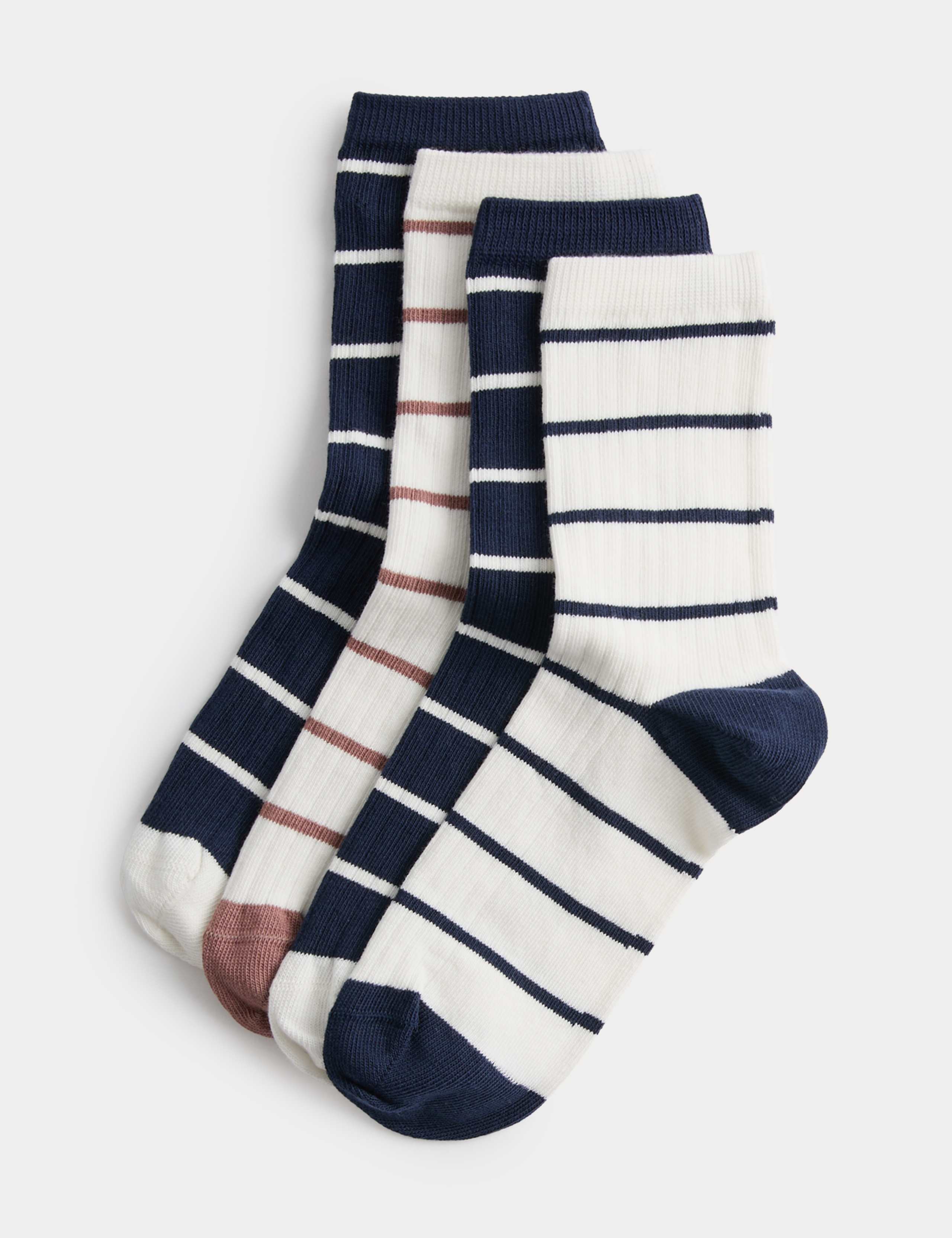 4 Pack Coloured Rib Stripe Socks (6 Small-7 Large) 1 of 2