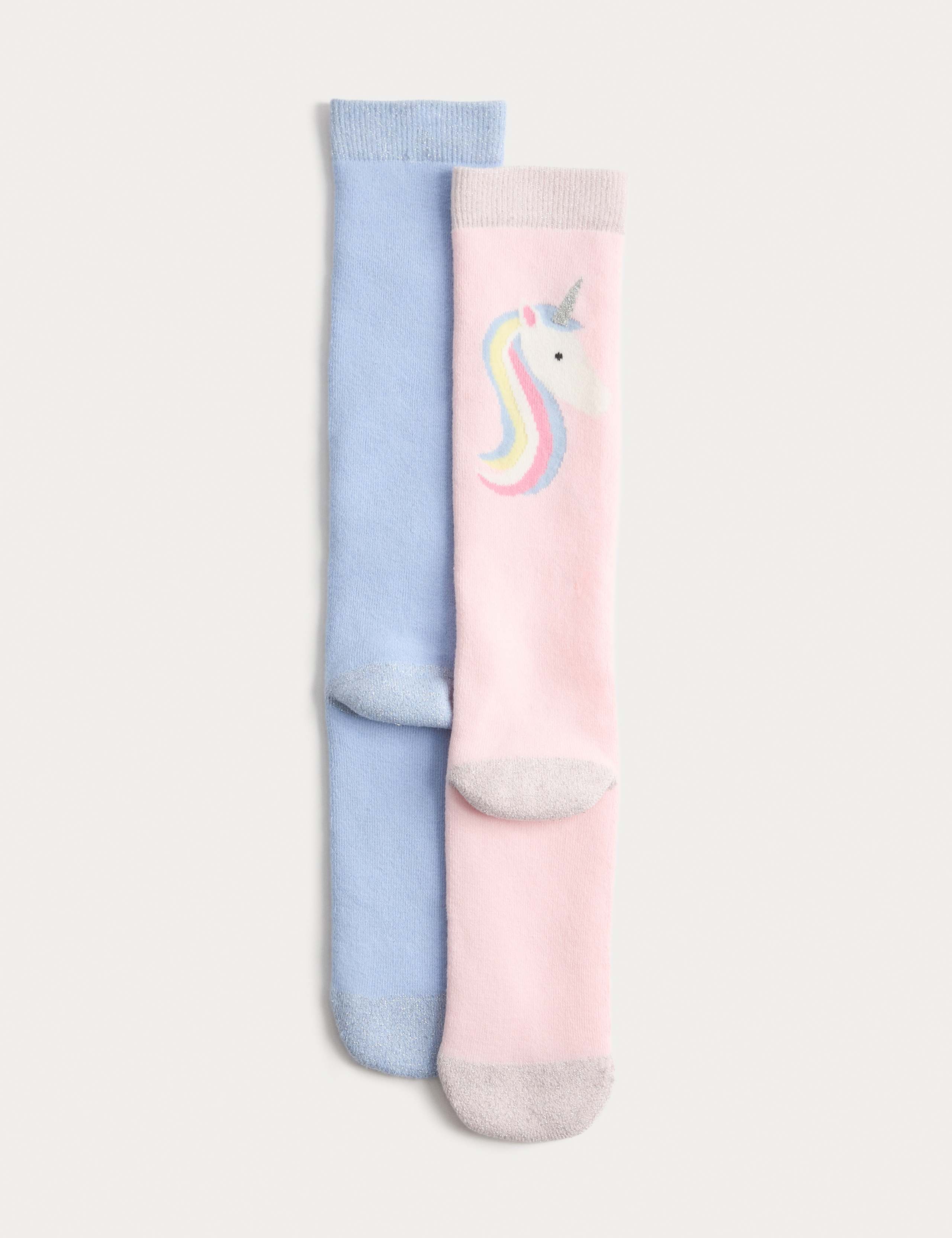 2 Pack Cotton Rich Unicorn Welly Socks (6 Small - 3½ Large) 1 of 2