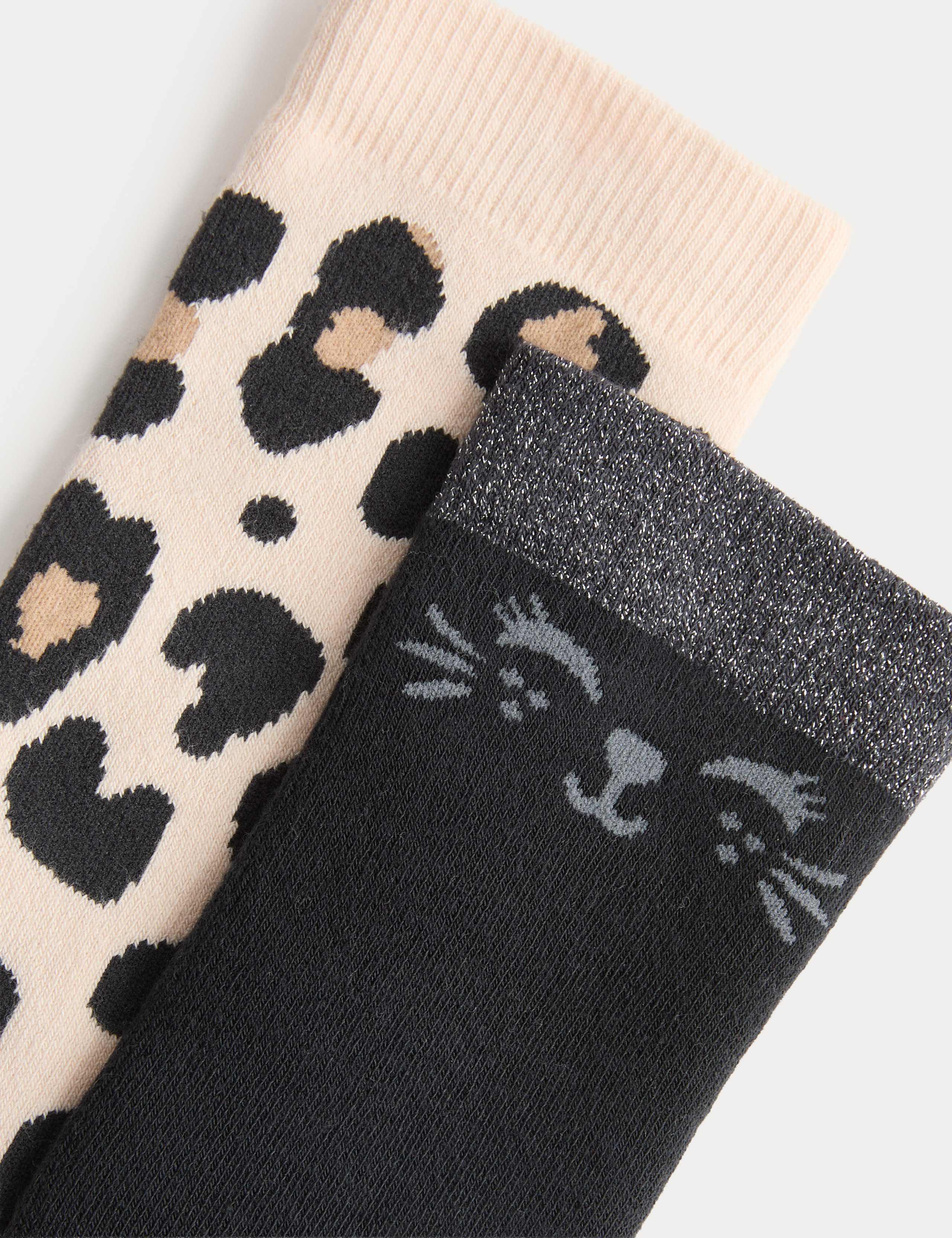 2pk Cotton Rich Leopard Welly Socks (6 Small - 3½ Large) 2 of 2