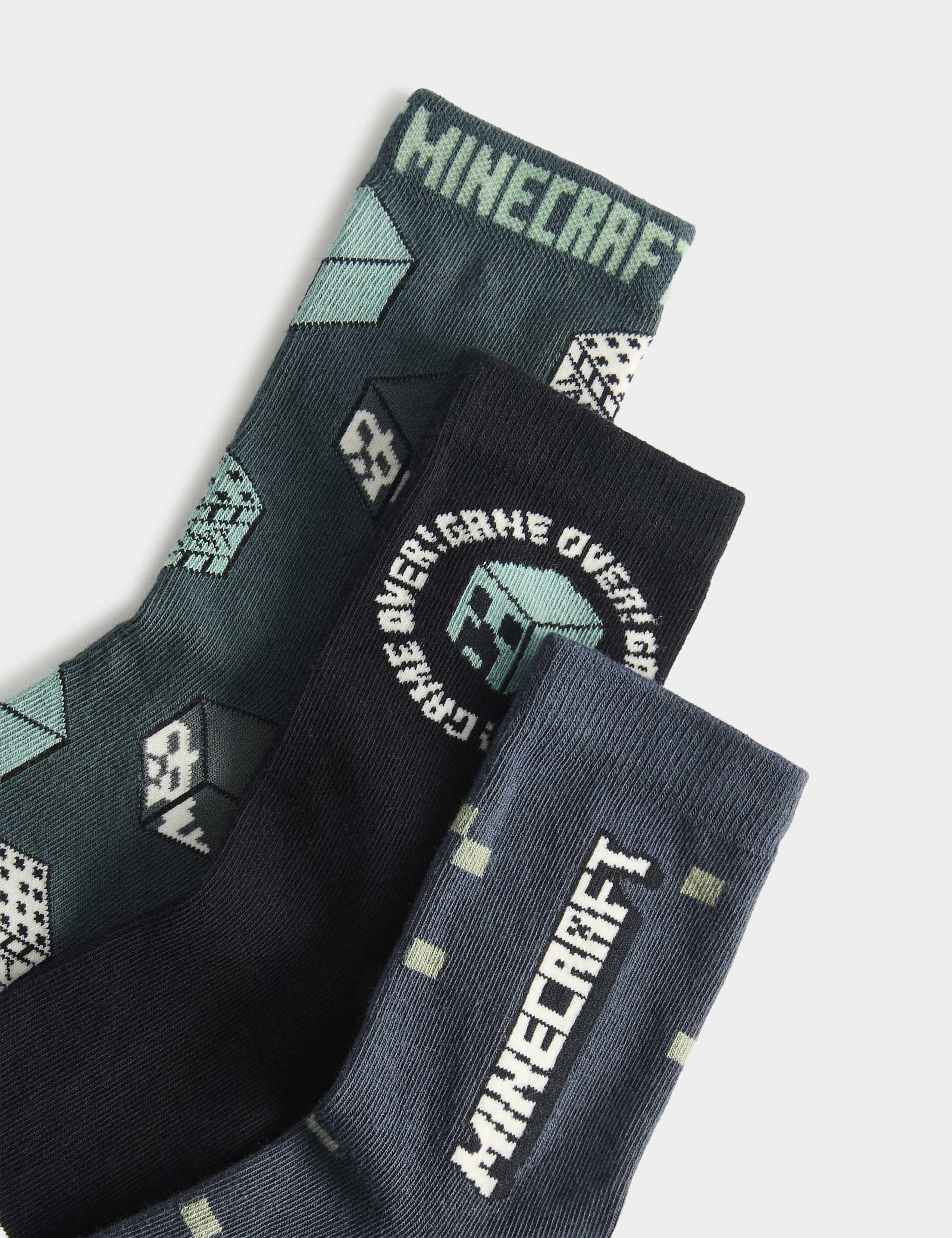 3 Pack Cotton Rich Minecraft™ Socks (6 Small-7 Large) 2 of 2