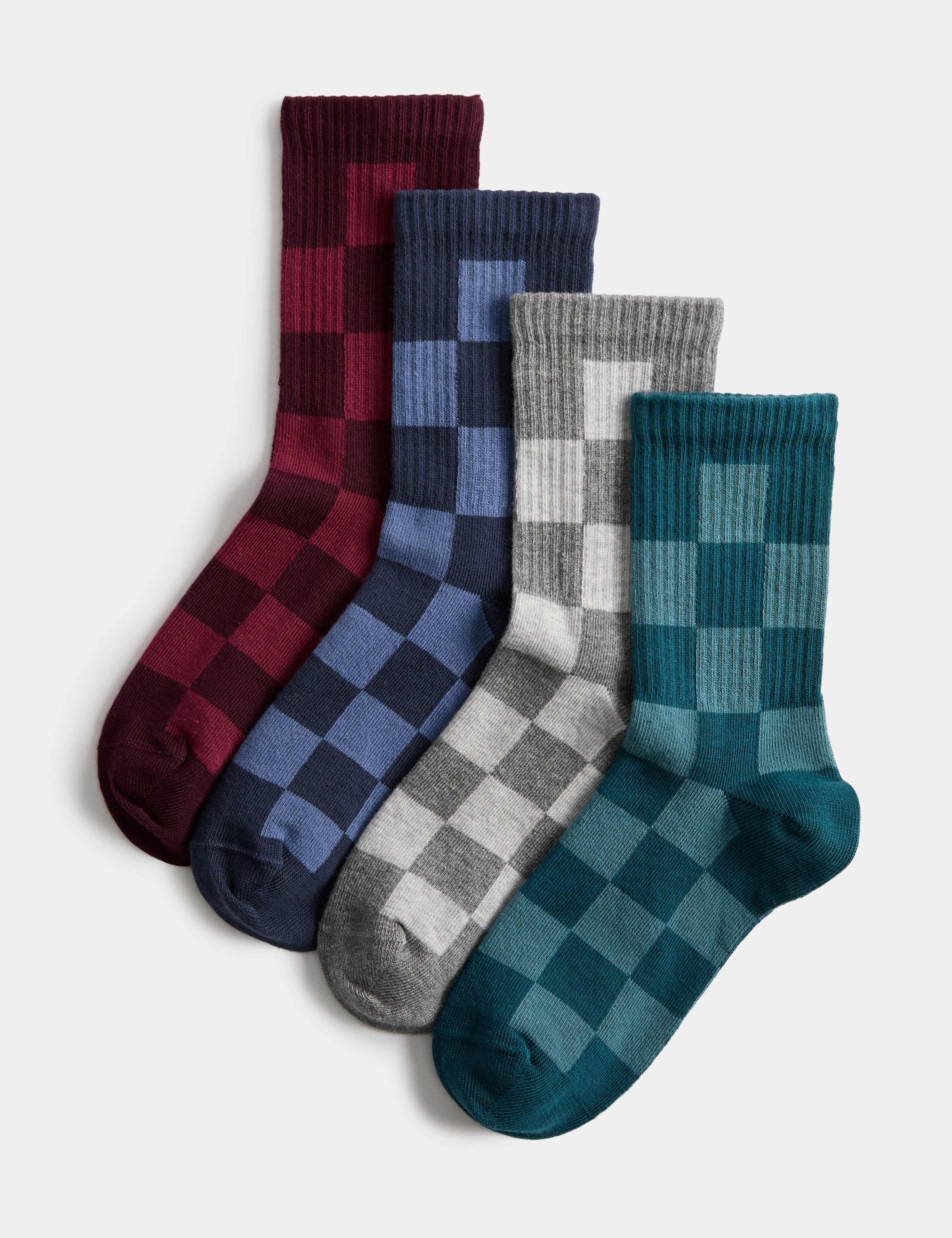 4 Pack Cotton Rich Checkerboard Socks (6 Small-7 Large) 1 of 2