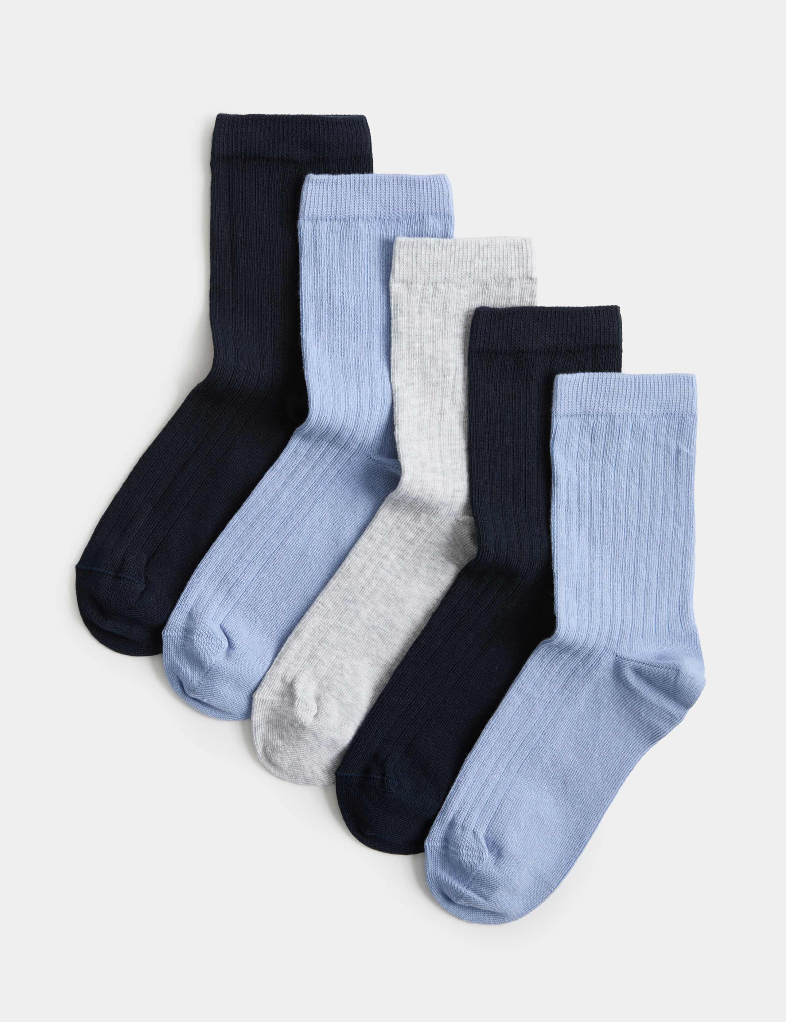 5 Pack Cotton Rich Ribbed Ankle Socks 1 of 2