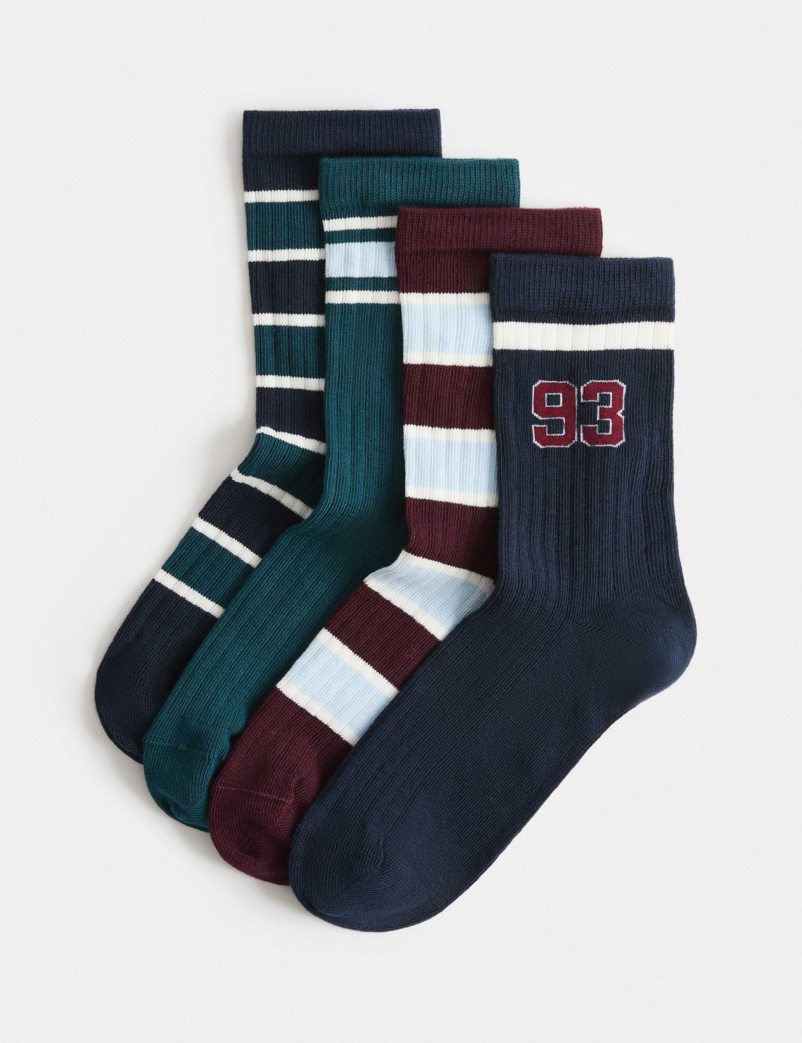 4 Pack Cotton Rich Striped Socks 1 of 2