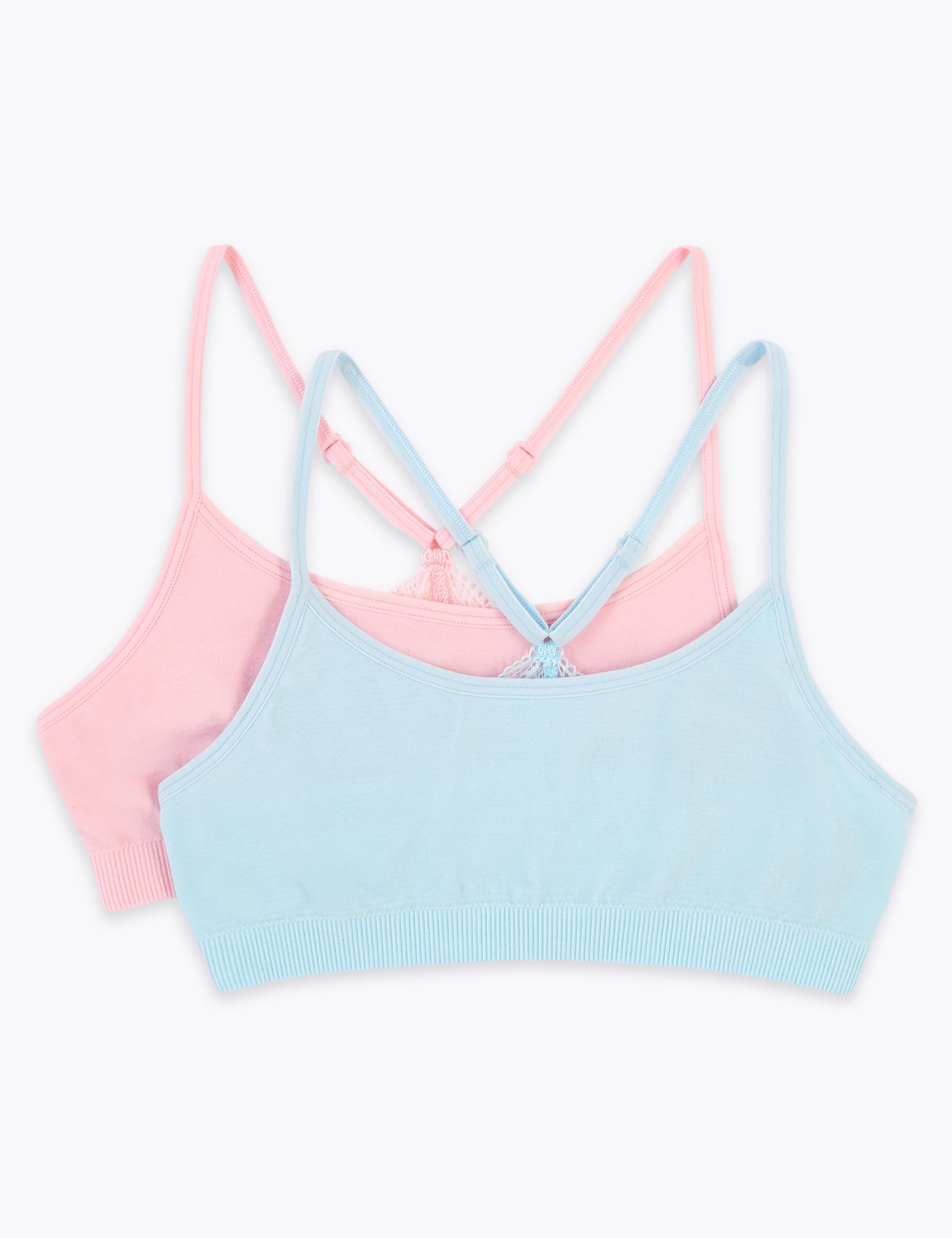 2 Pack Seamfree Lace Back Crop Tops (9-16 Yrs) 1 of 2