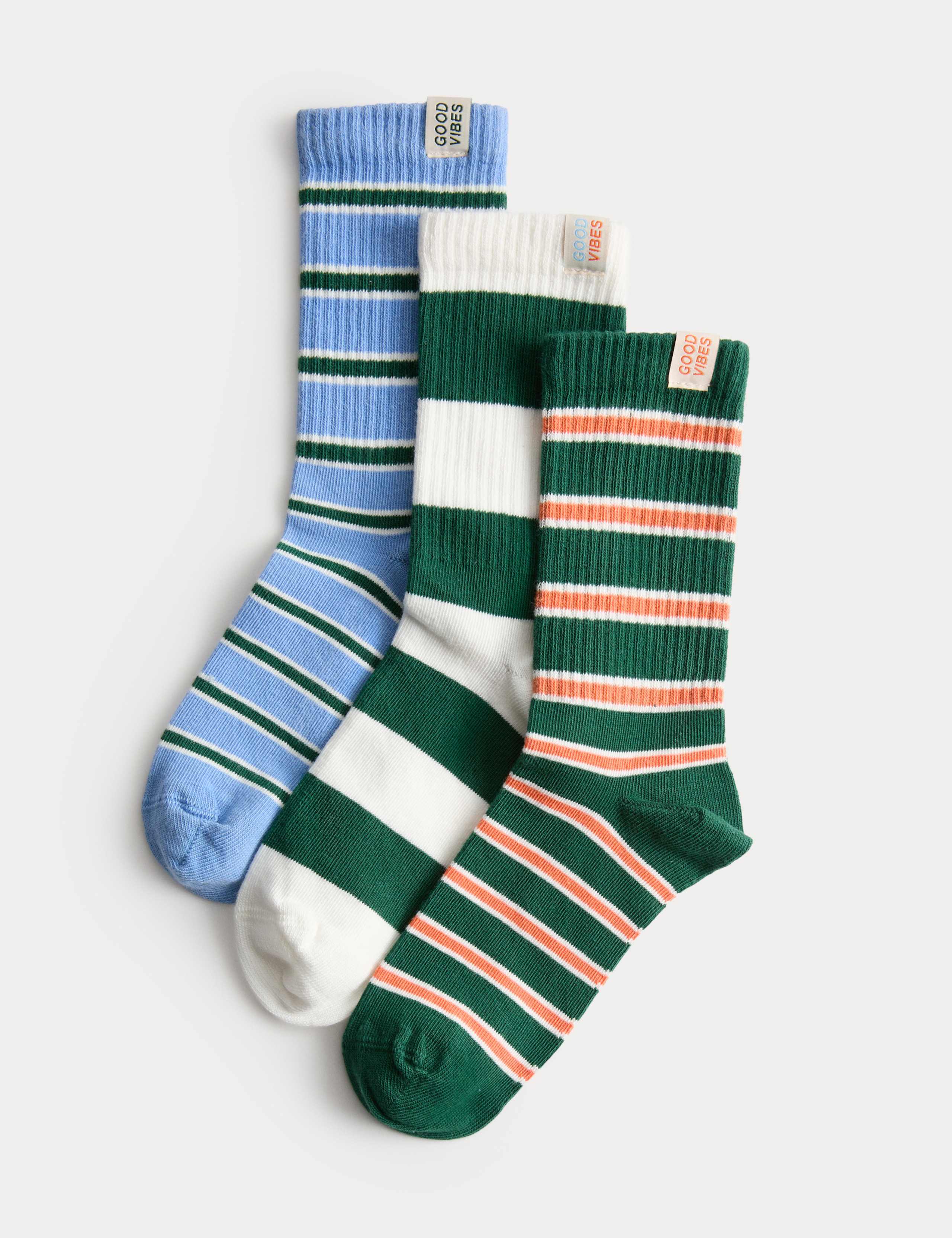 3 Pack Cotton Rich Striped Ribbed Socks (6 Small - 7 Large) 1 of 2