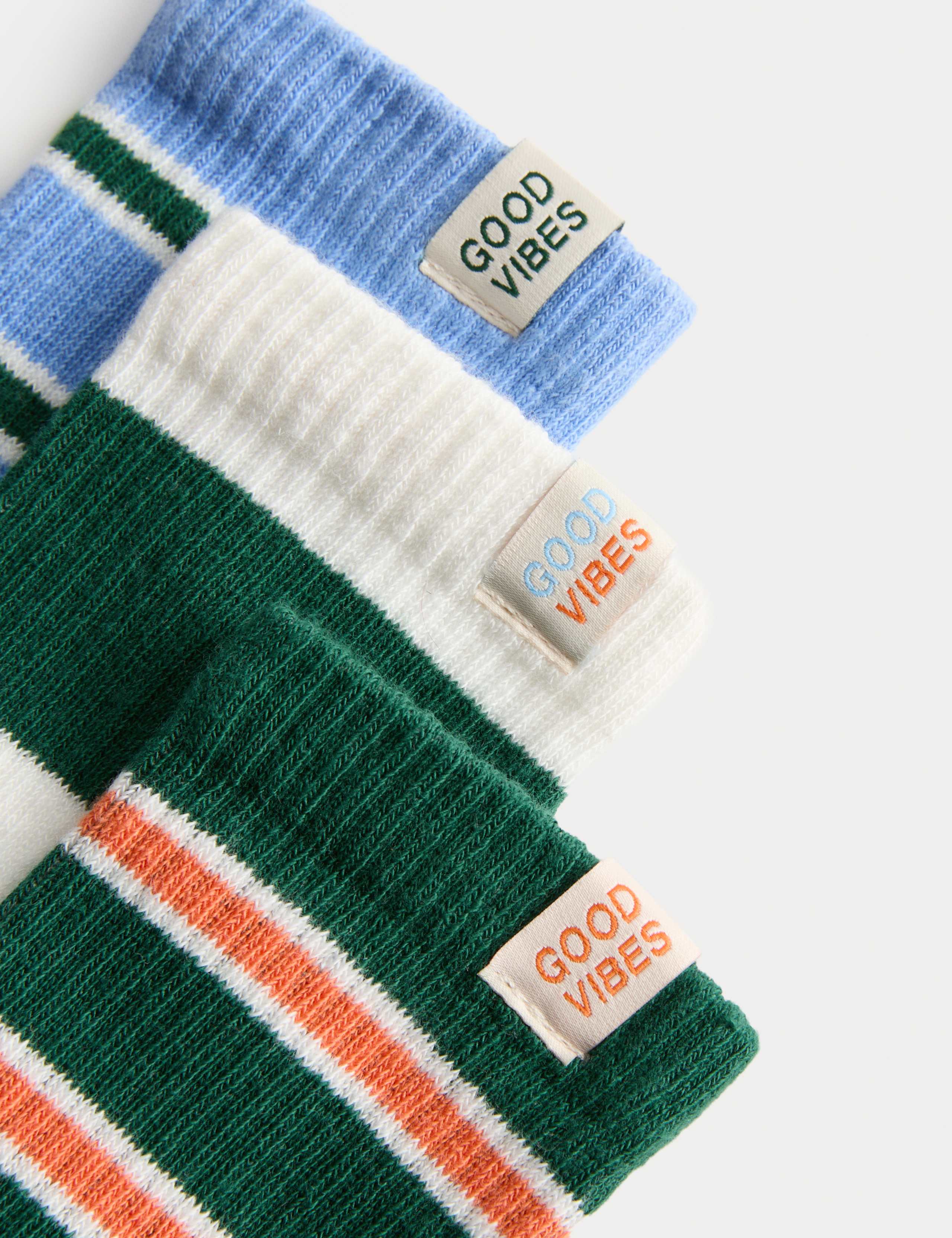 3 Pack Cotton Rich Striped Ribbed Socks (6 Small - 7 Large) 2 of 2