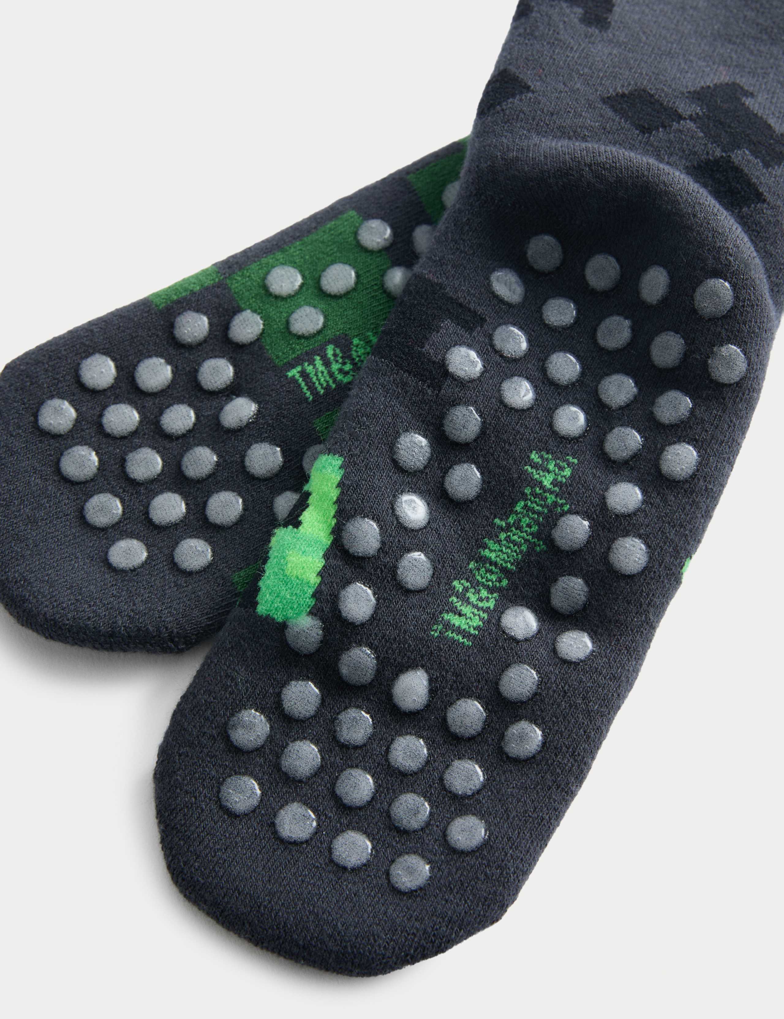 2pk Cotton Rich Minecraft™ Slipper Socks (6 Small - 7 Large) 2 of 2