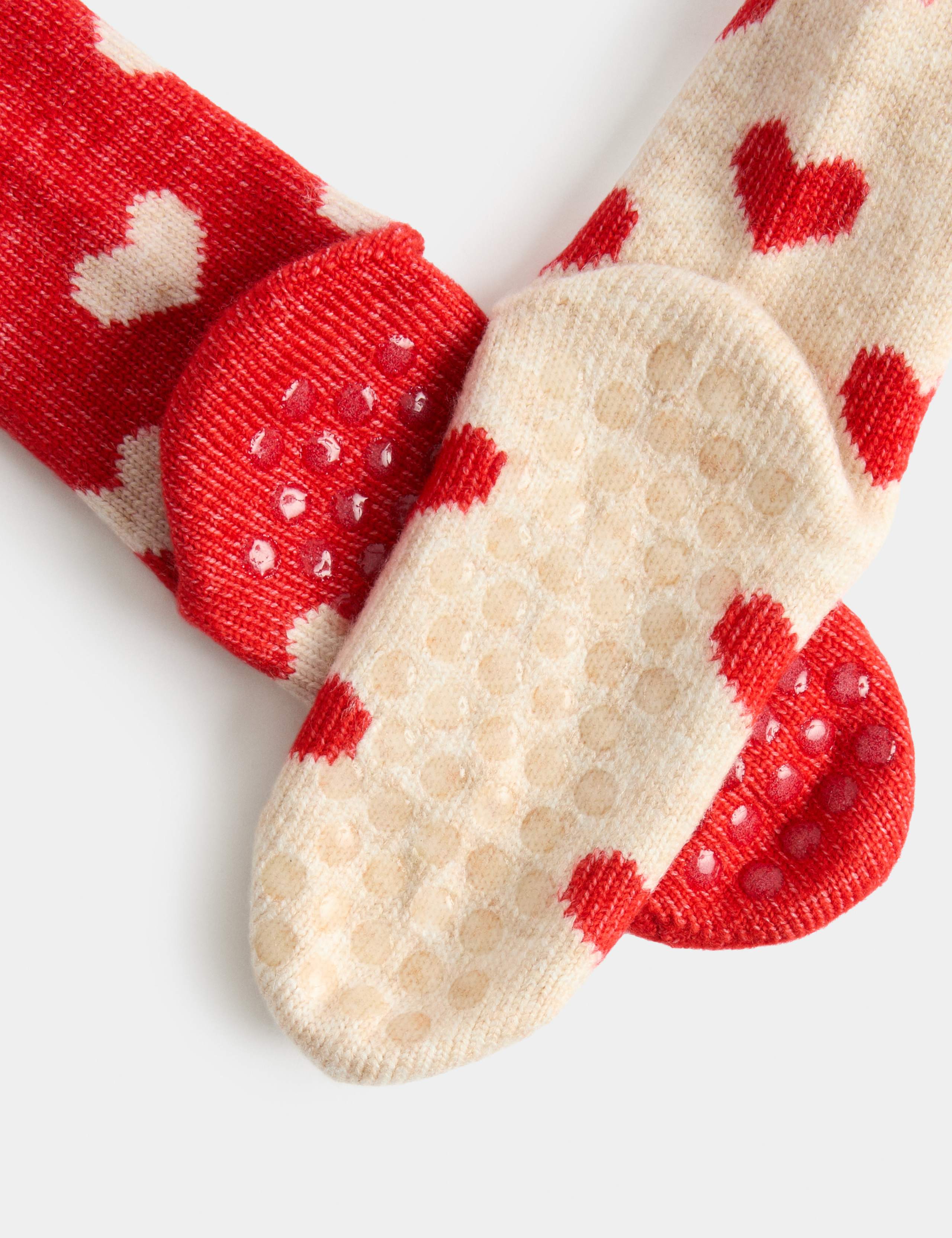 2pk Cosy Heart Slipper Socks 2 of 2
