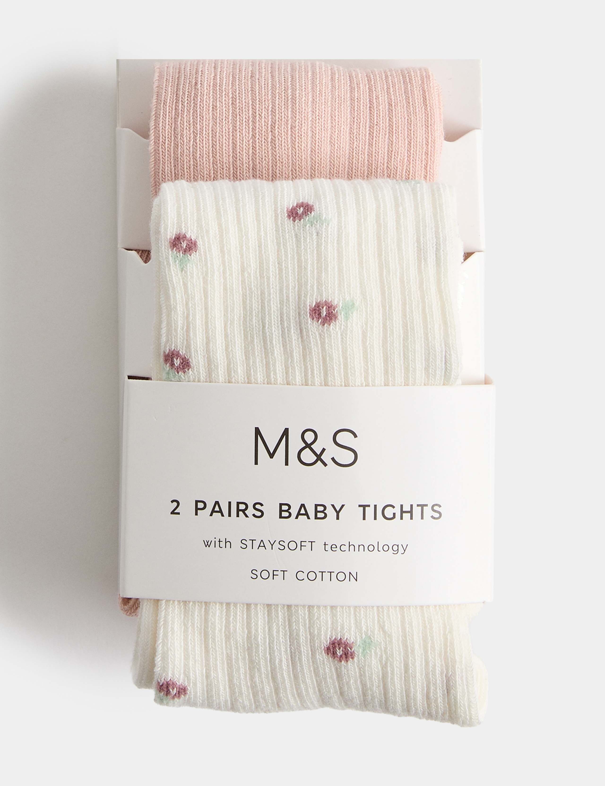 2 Pack Cotton Rich Baby Tights (0-3 Yrs) 1 of 2