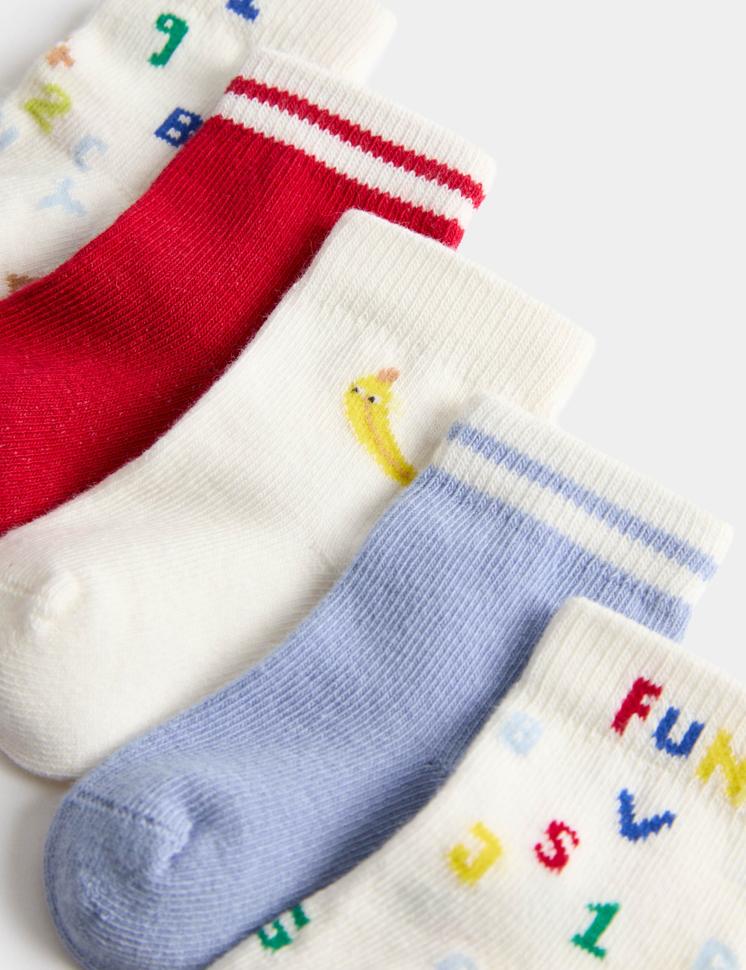 5 Pack Cotton Rich Playtime Alphabet Baby Socks 2 of 2