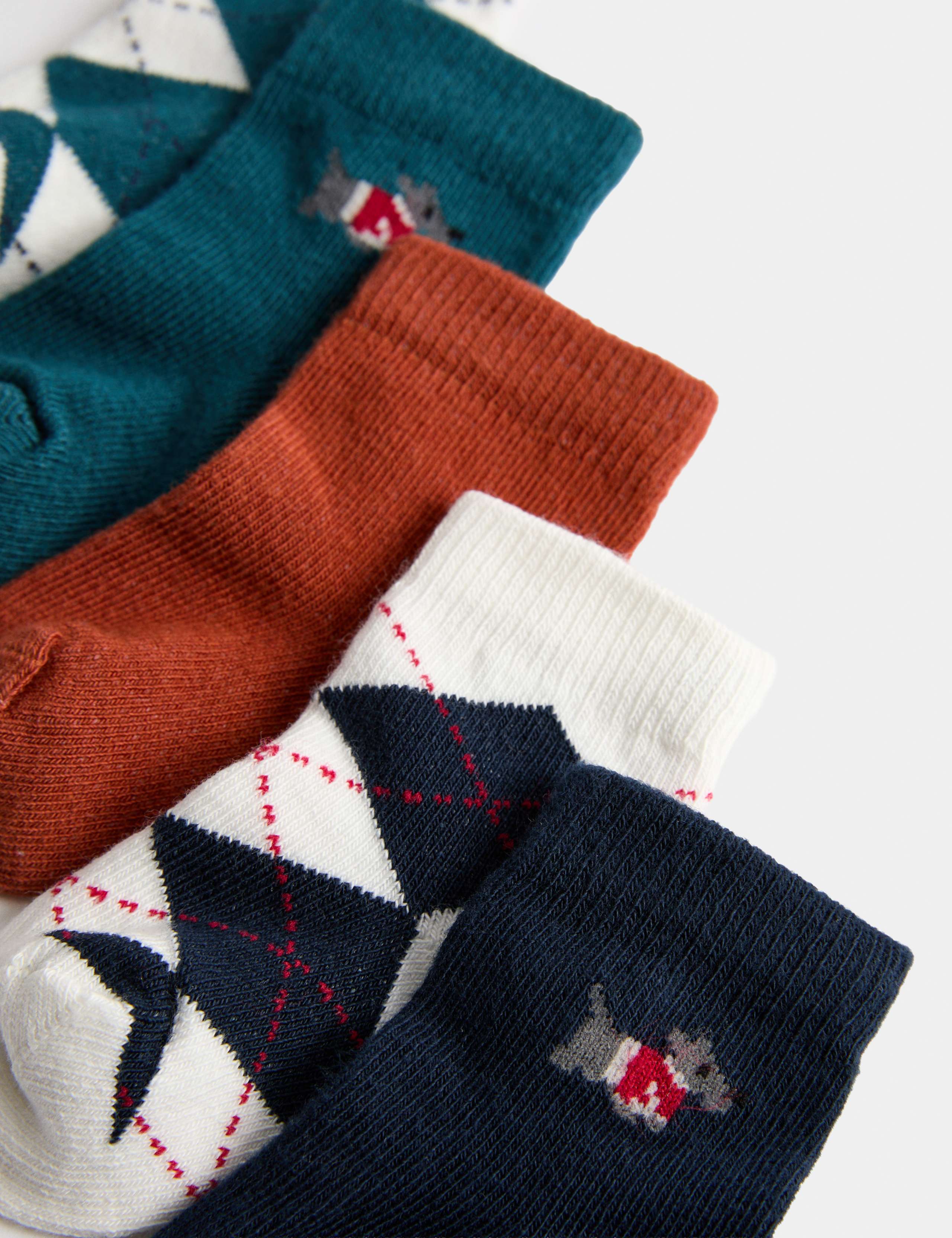 5 Pack Cotton Rich Argyle Socks (0-24 Mths) 2 of 2