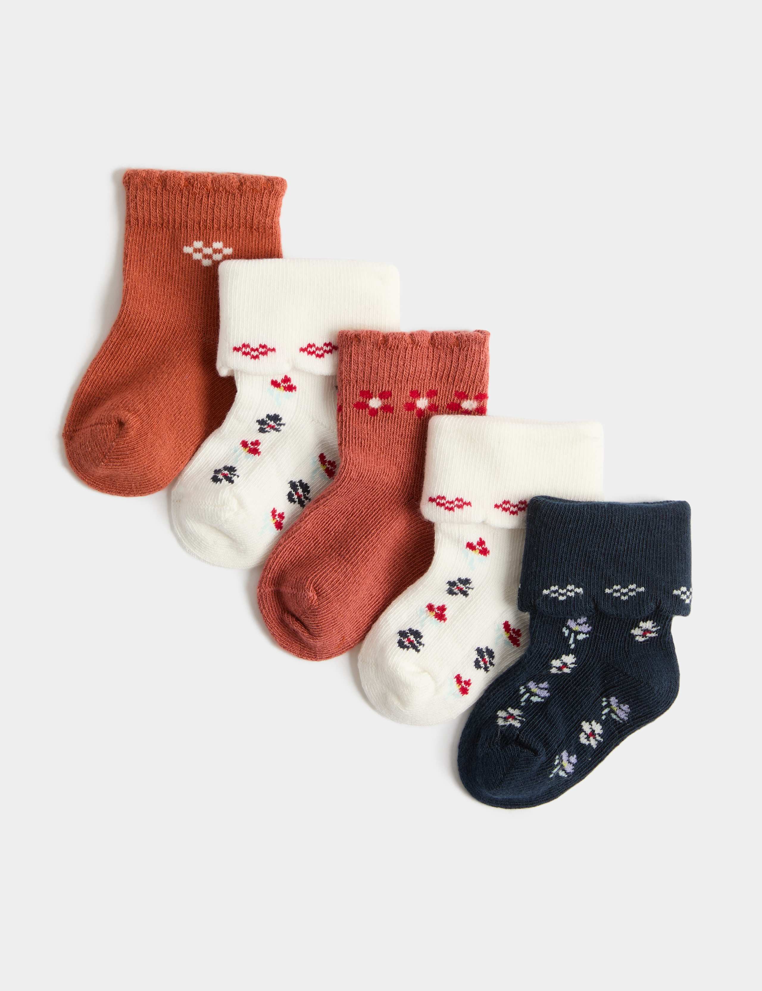 5 Pack Cotton Rich Crochet Floral Baby Socks 1 of 2