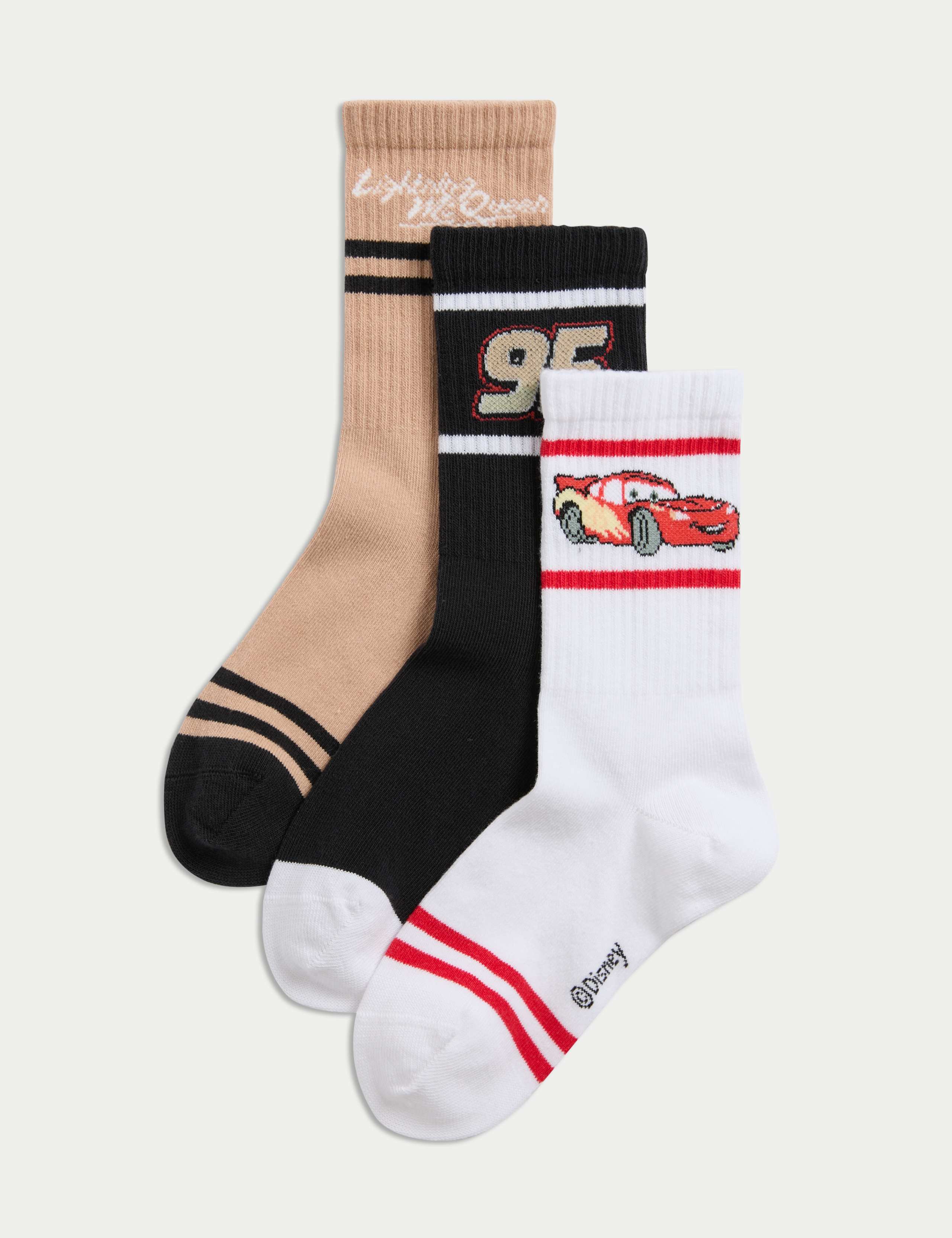 3pk Cotton Rich Pixar™ Cars Socks (6 Small-7 Large) 1 of 2