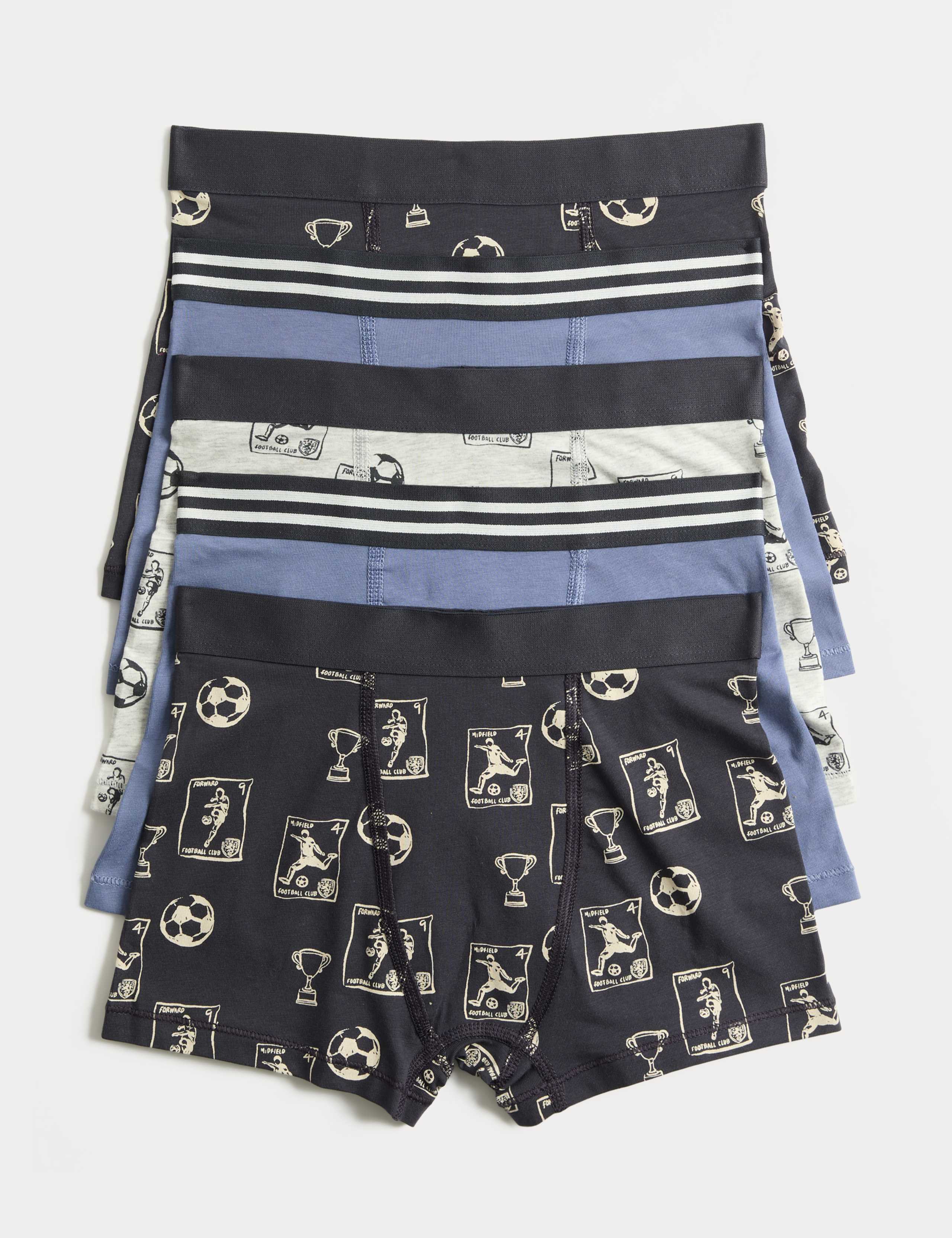 5 Pack Cotton Rich Football Trunks (5-16 Yrs) 1 of 2