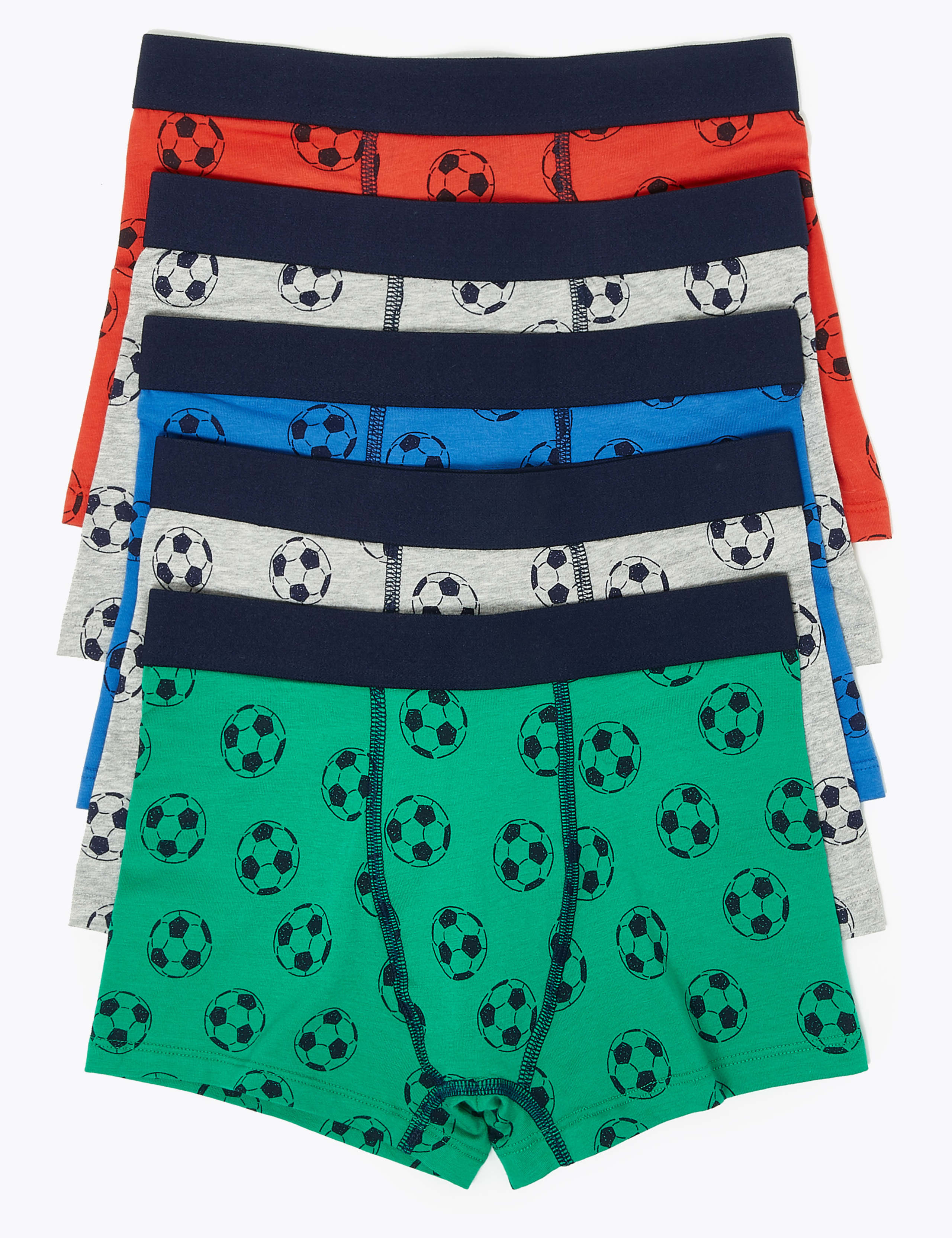 5 Pack Cotton Rich Football Print Trunks (2-16 Yrs) 1 of 2