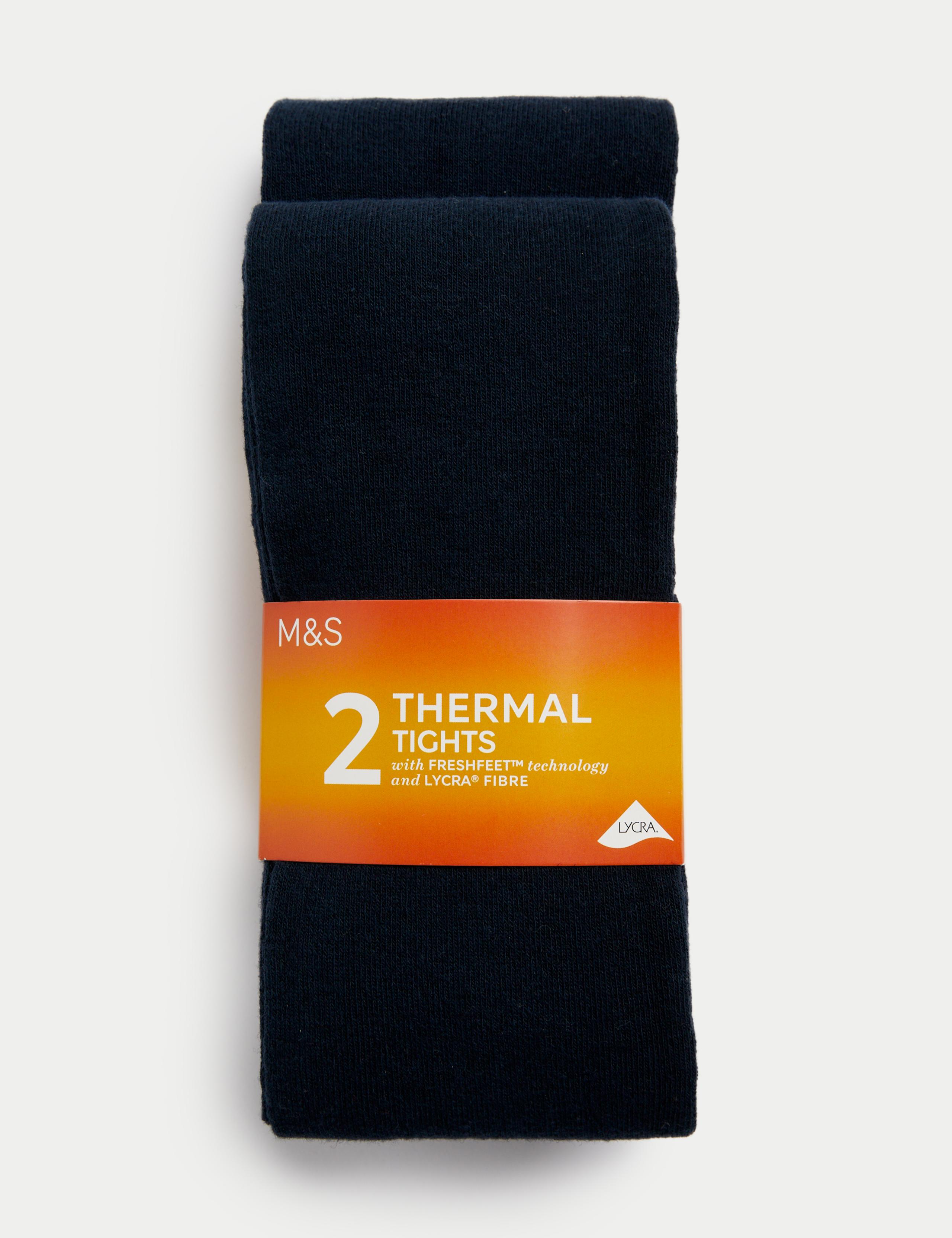 2 Pack Cotton Rich Thermal Tights (4-14 Yrs) 1 of 2