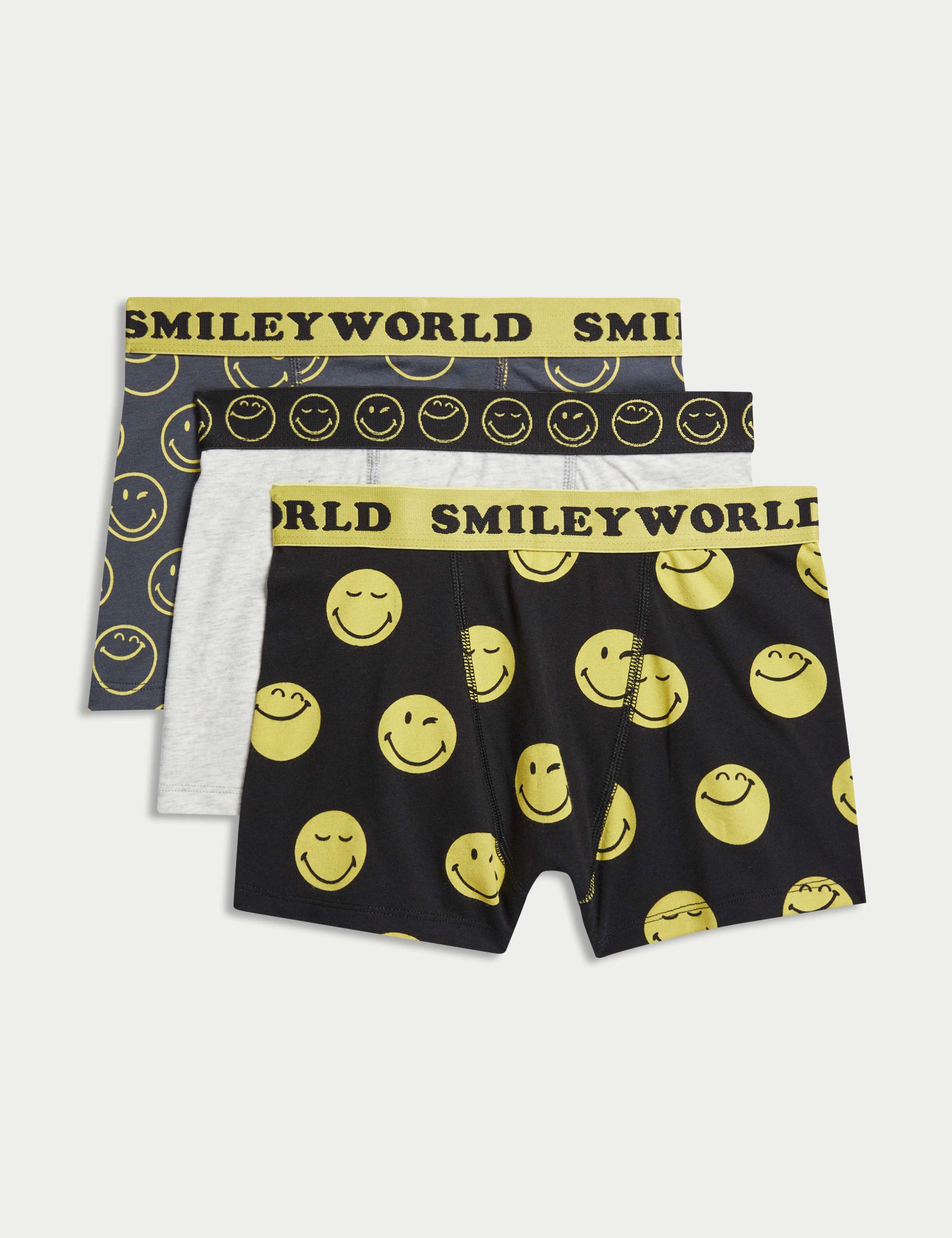 3pk Cotton with Stretch SmileyWorld® Trunks (5-16 Yrs) 1 of 2