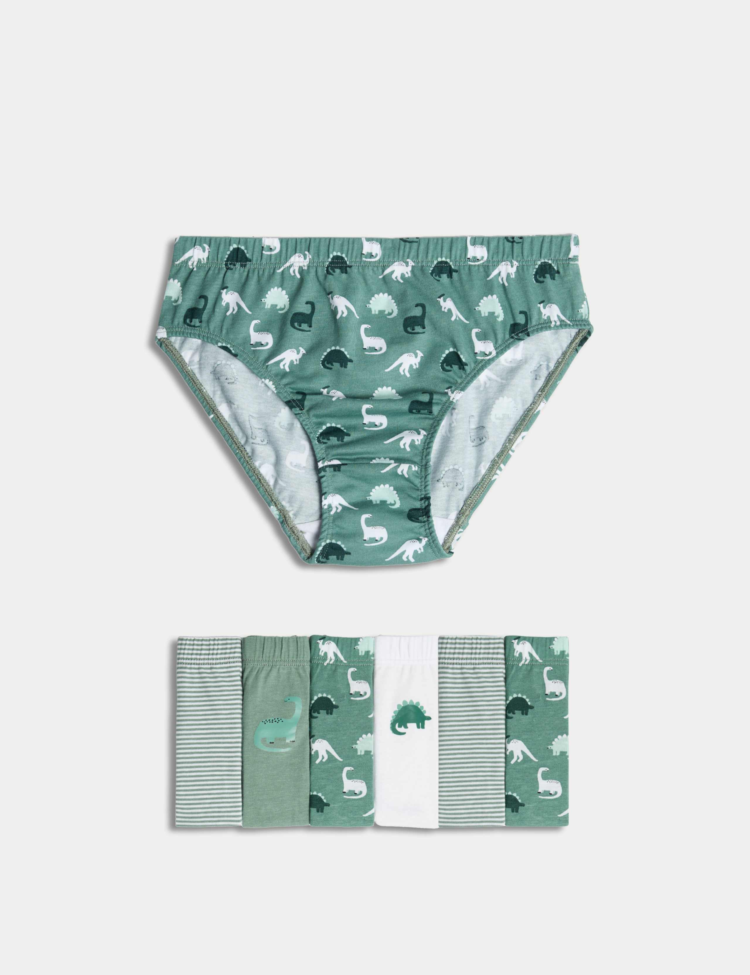 7pk Pure Cotton Dinosaur & Striped Briefs (2-8 Yrs) 1 of 2