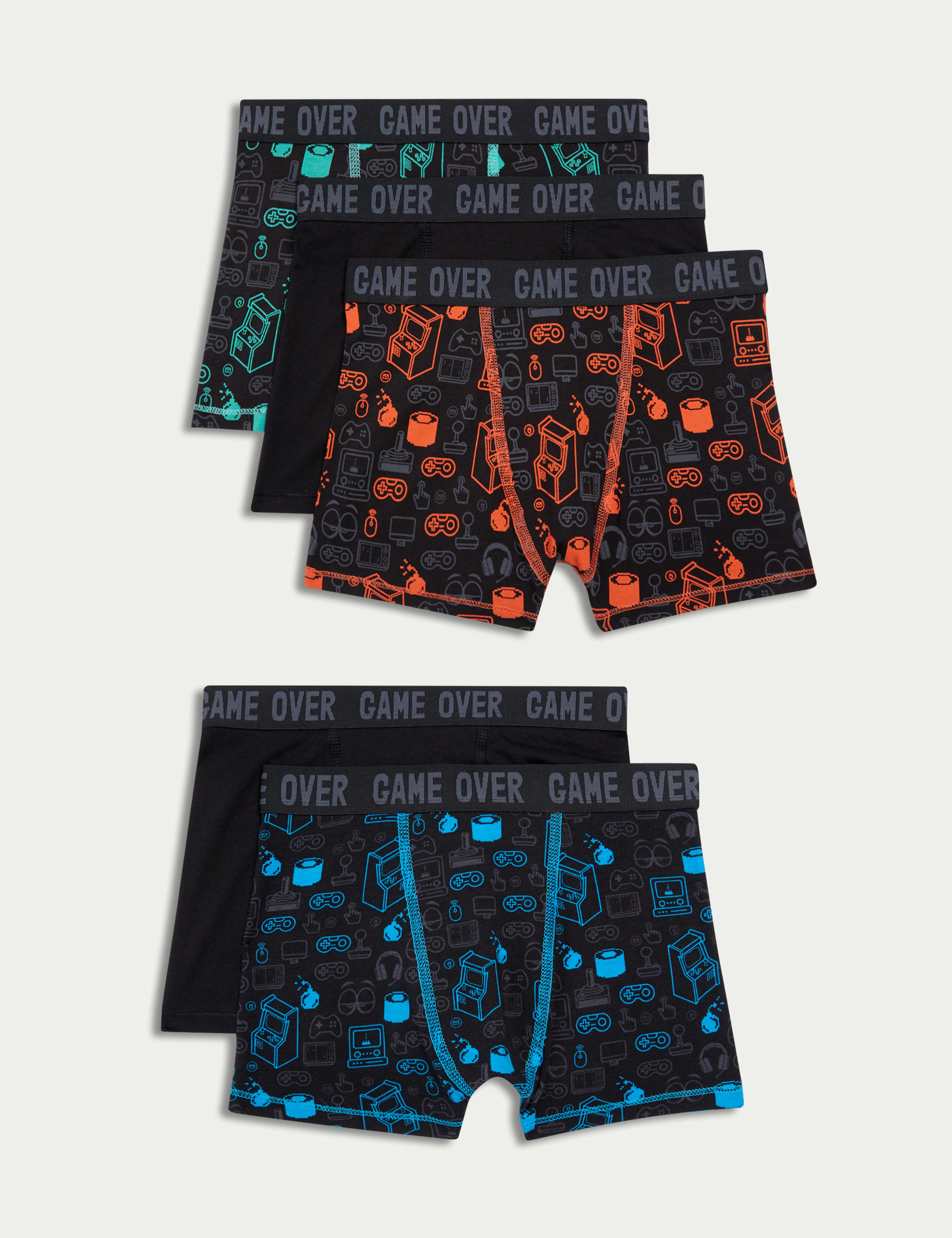 5pk Cotton with Stretch Gaming Trunks (5-16 Yrs) 1 of 2