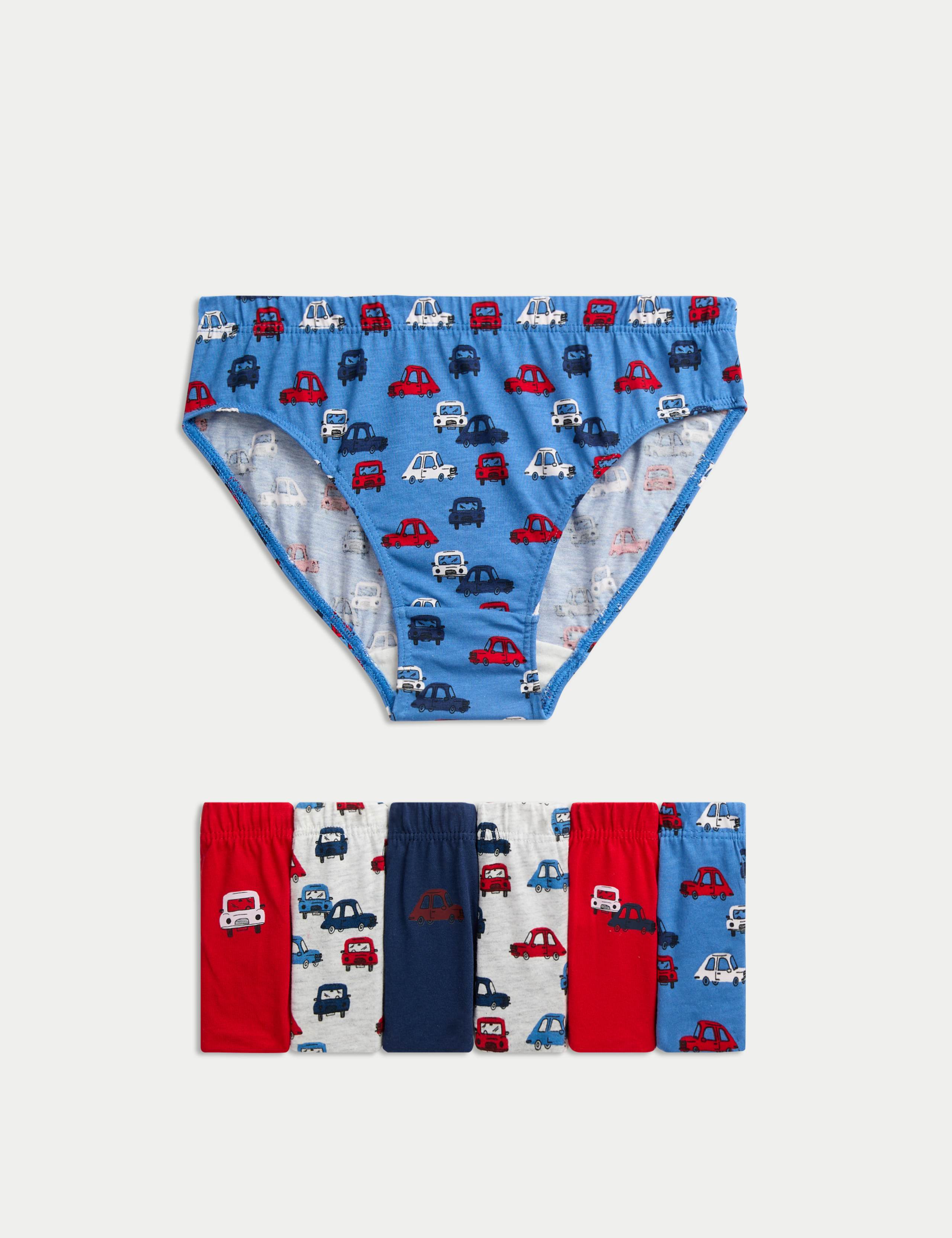 7pk Pure Cotton Car Print Briefs (2-8 Yrs) 1 of 2