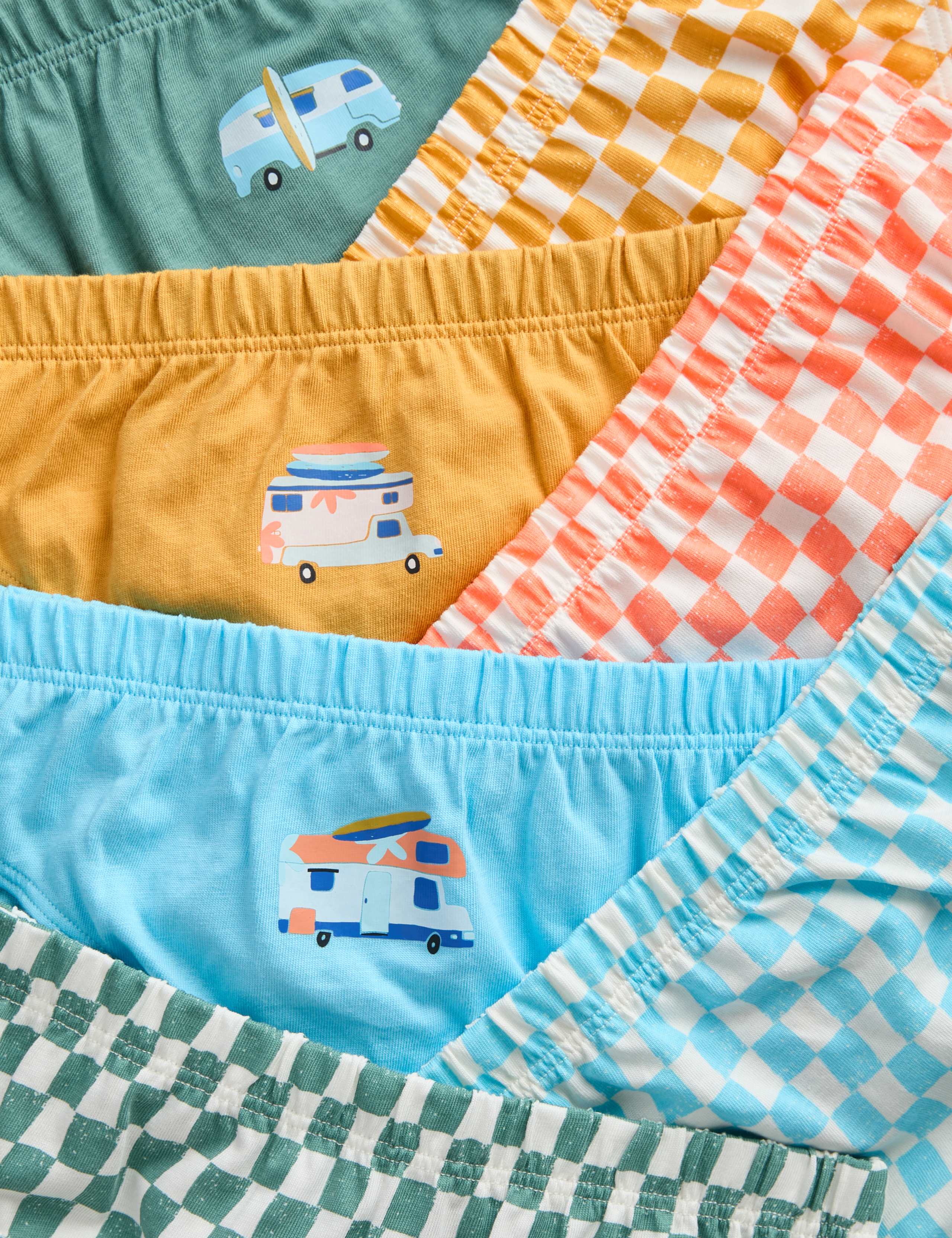 7pk Pure Cotton Surf Check Briefs (2-8 Yrs) 2 of 2