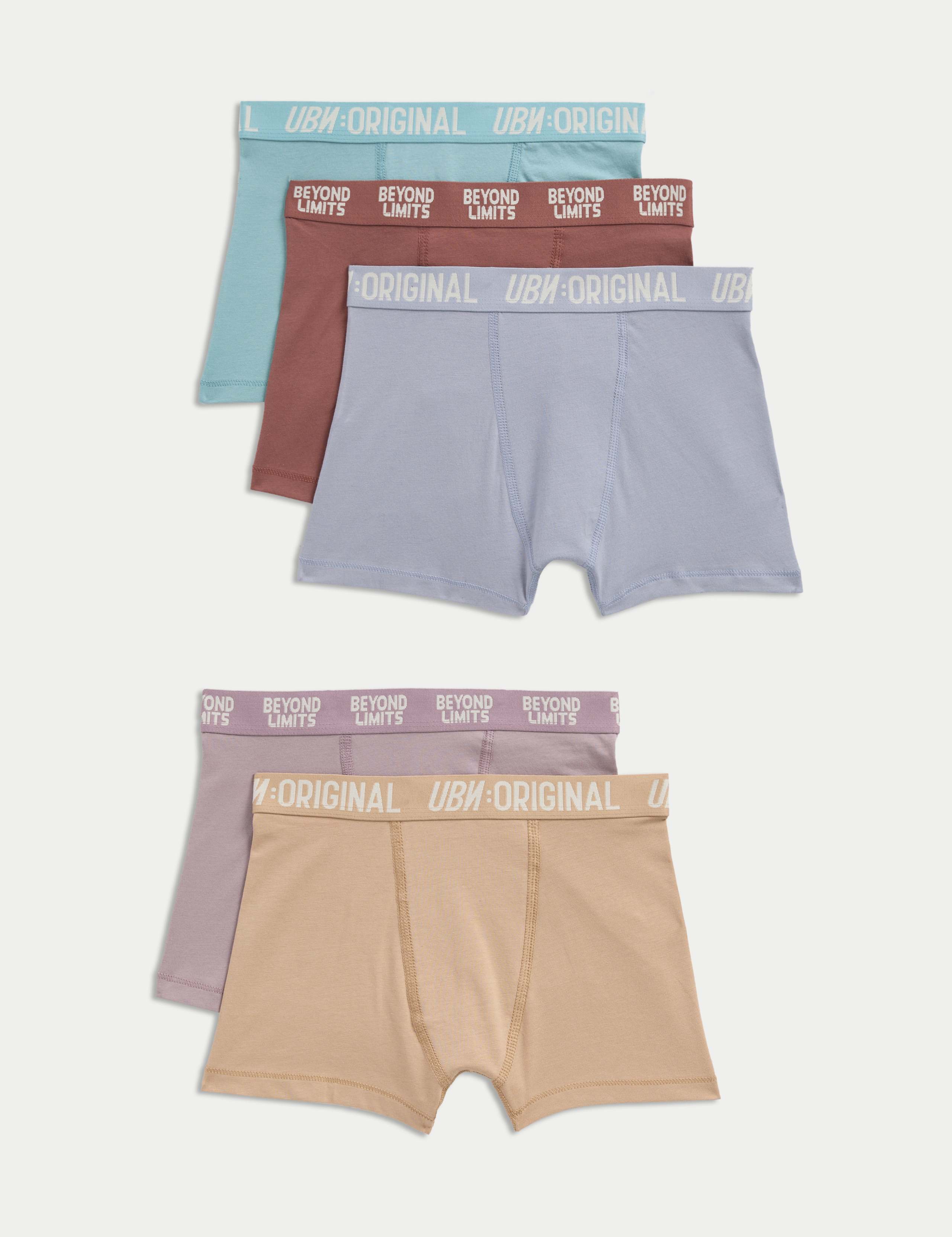 5 Pack Cotton with Stretch Slogan Trunks (5-16 Yrs) 1 of 2