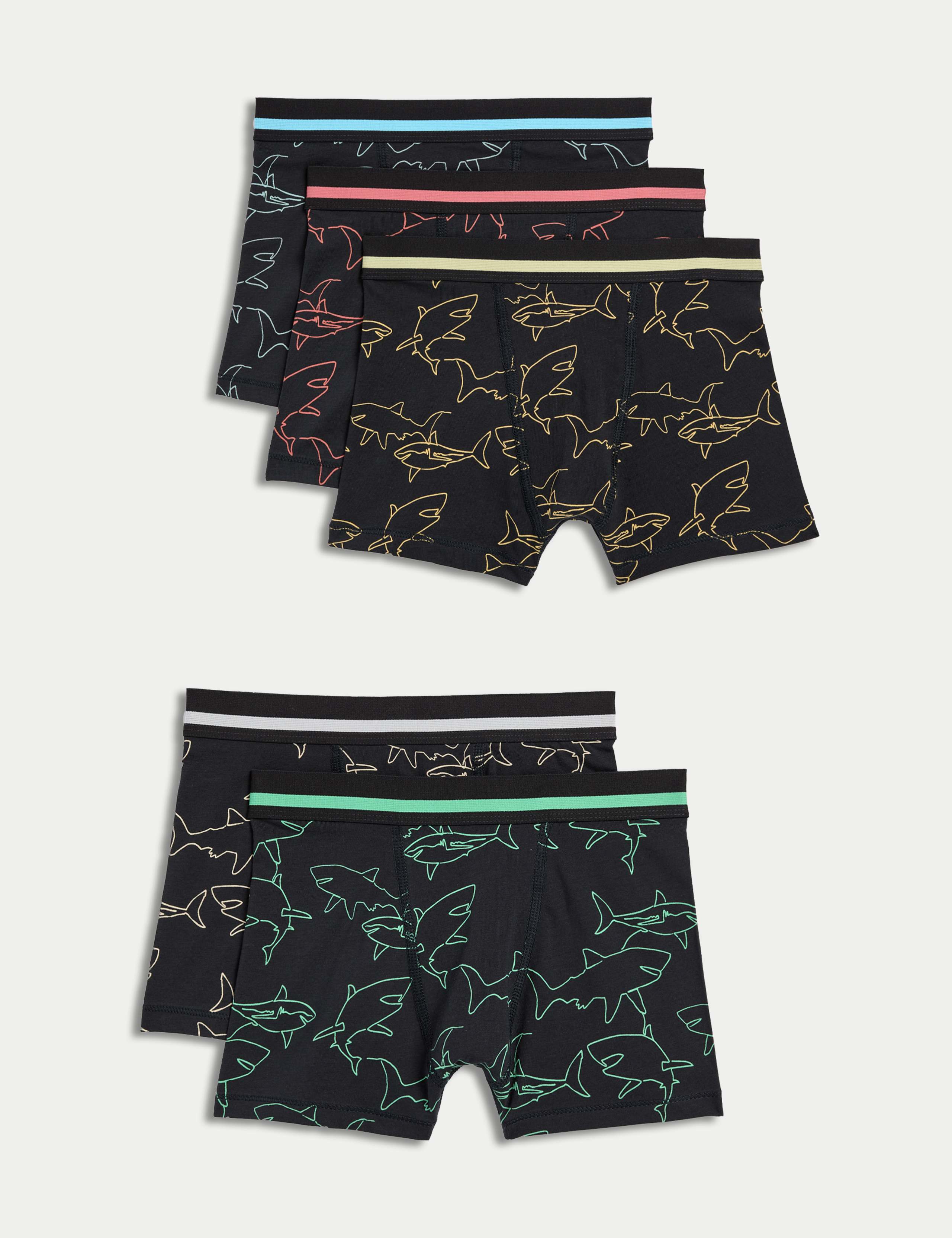 5 Pack Cotton with Stretch Shark Trunks (5-16 Yrs) 1 of 2