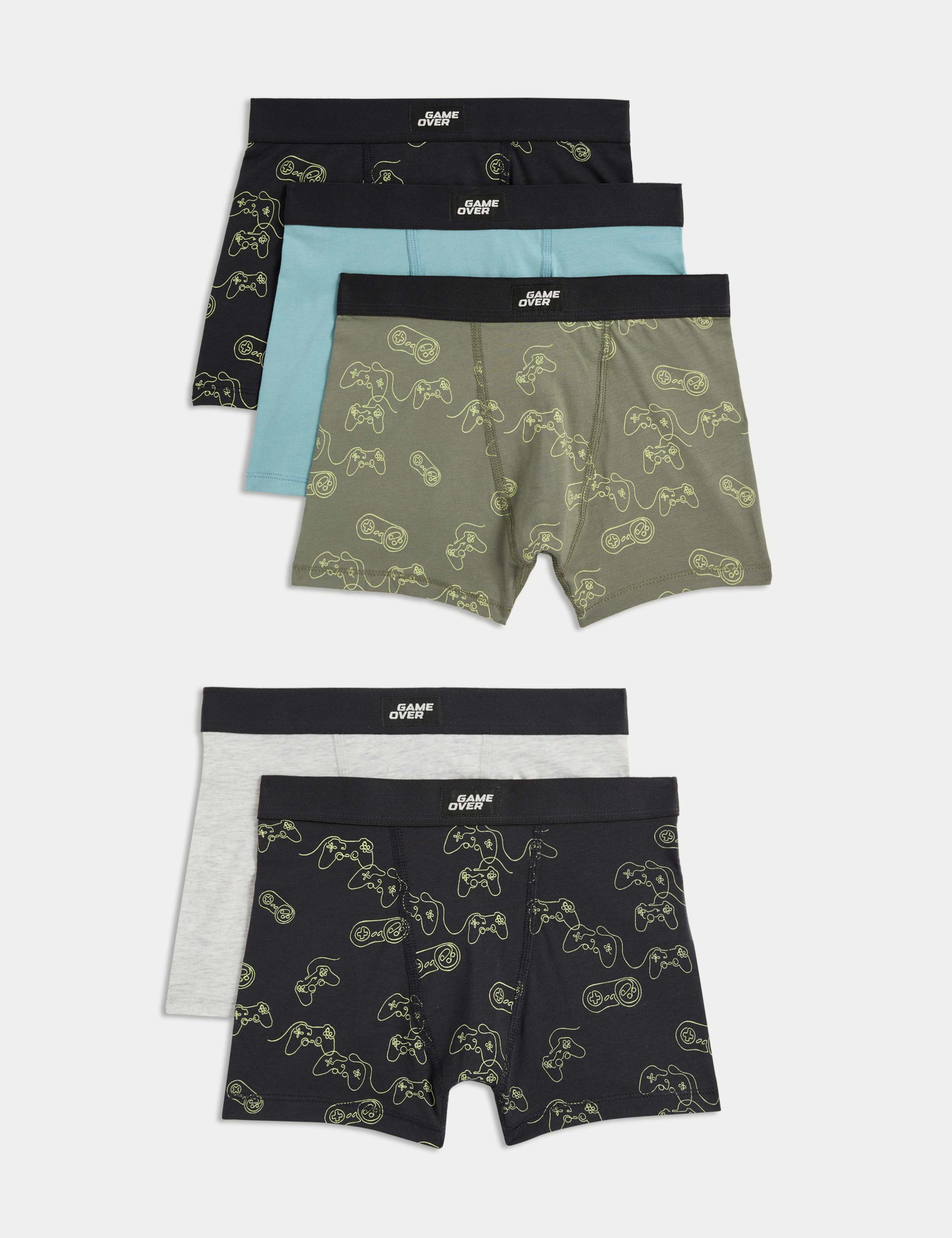 5pk Cotton with Stretch Gamer Trunks (5-16 Yrs) 1 of 2