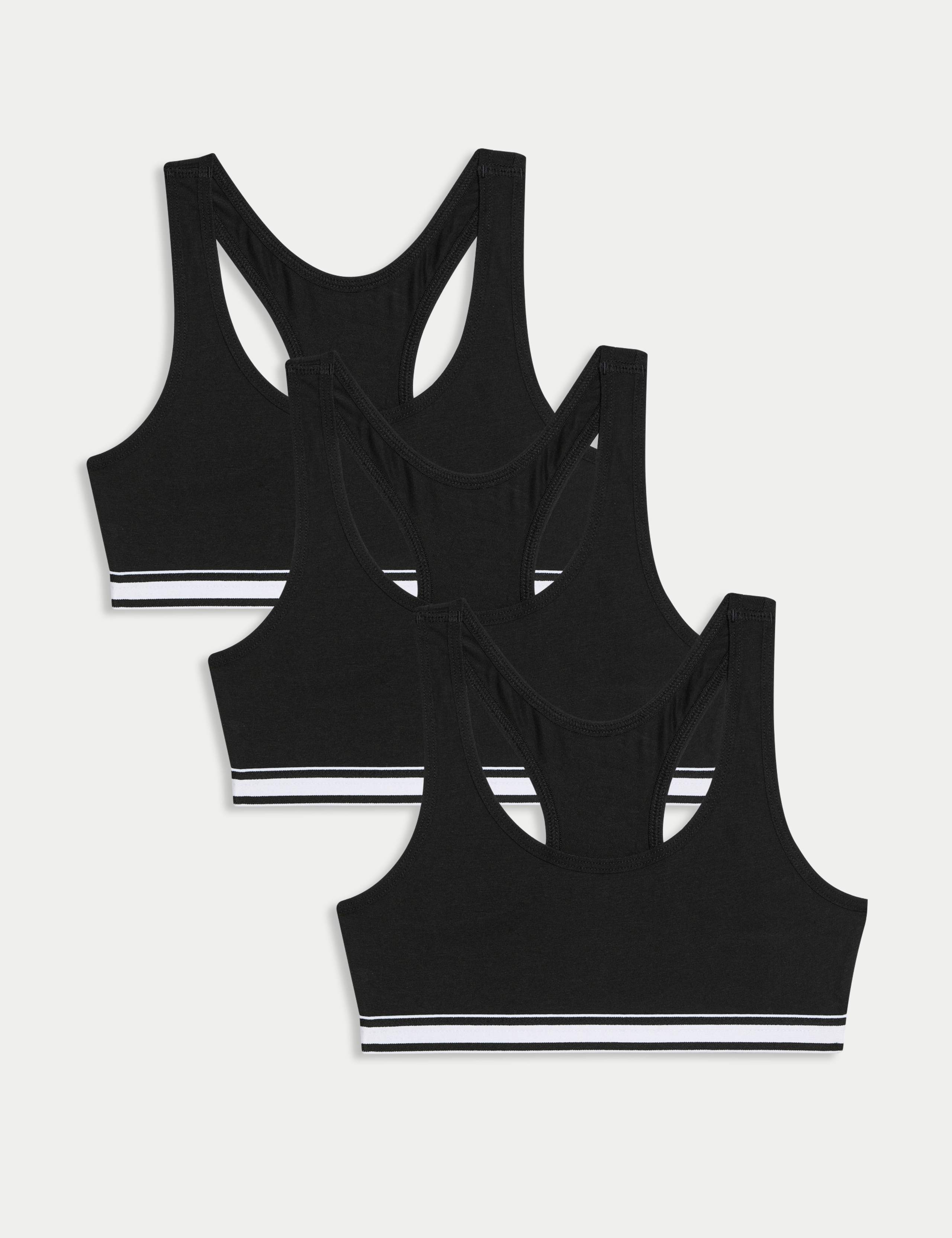 3 Pack Cotton with Stretch Racer Back Crop Tops (6-16 Yrs) 1 of 3