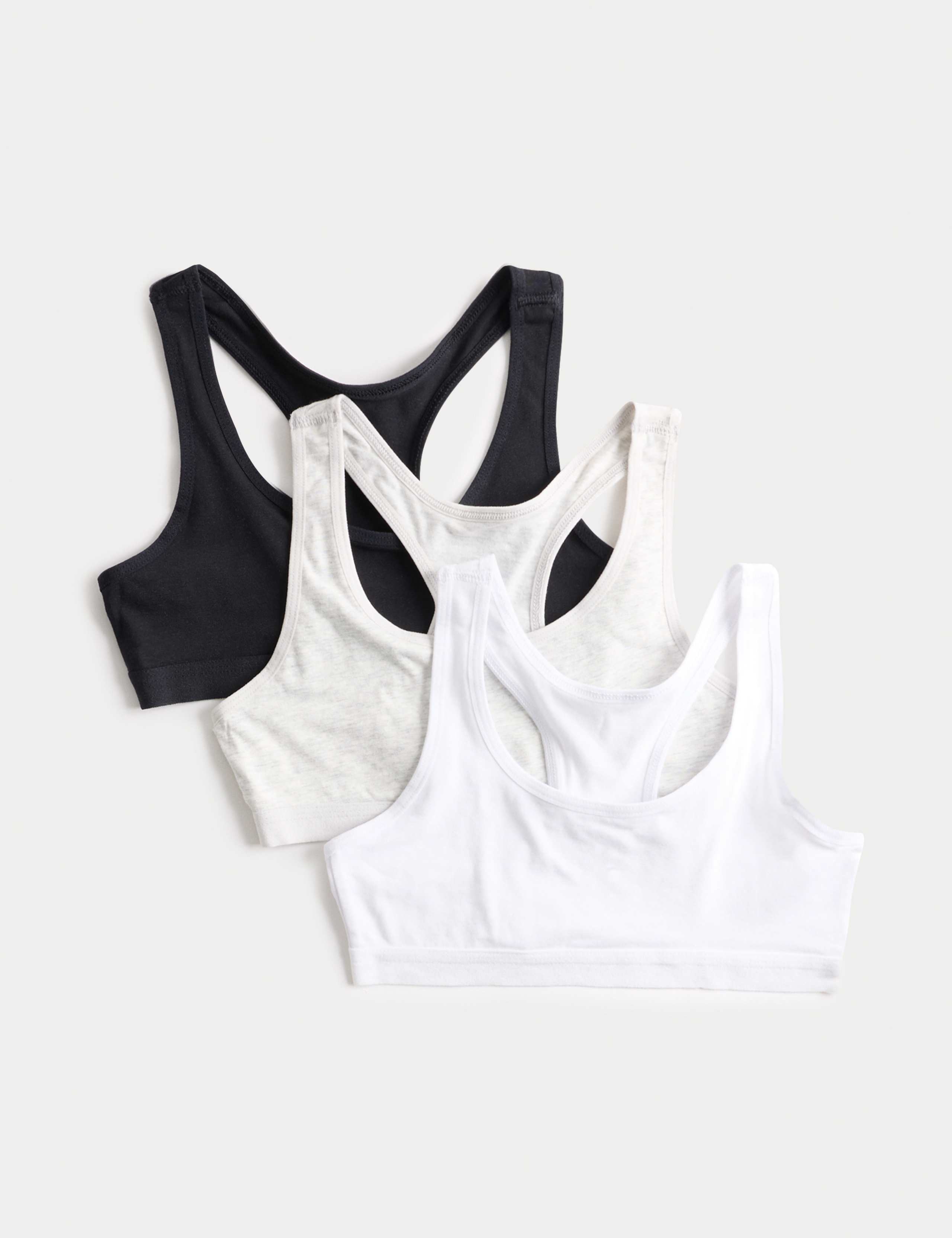 3 Pack Cotton with Stretch Racer Crop Tops (6-16 Yrs) 1 of 2