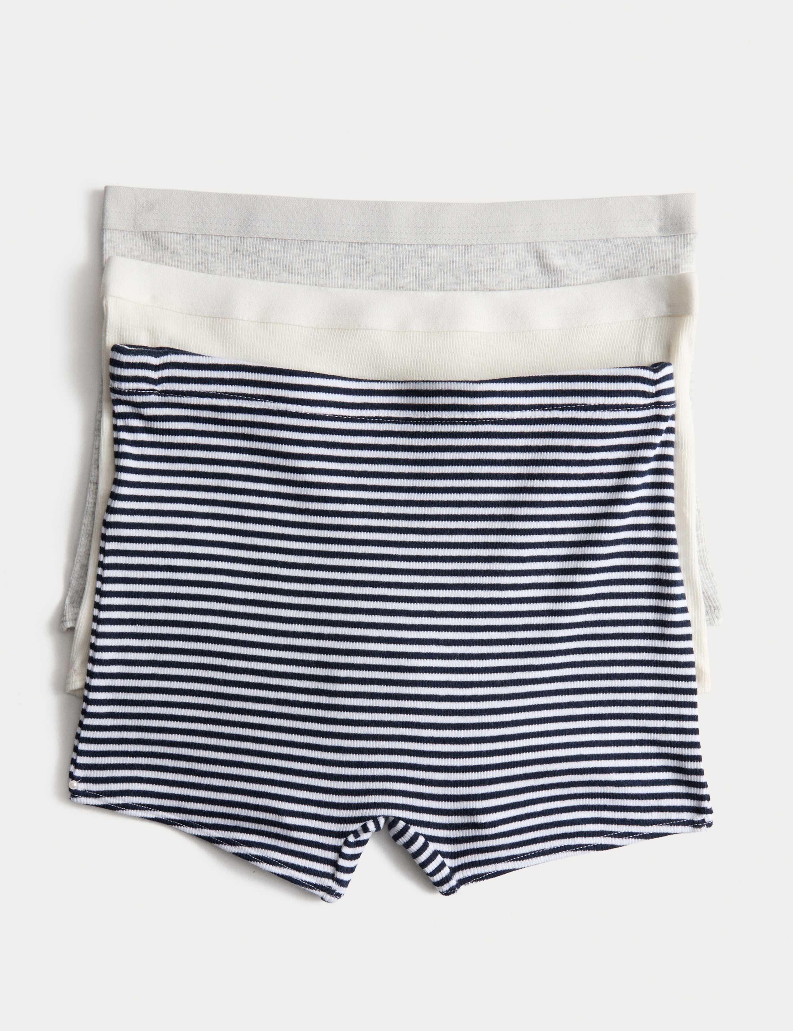 3 Pack Cotton with Stretch Striped Ribbed Boxers (6-16 Yrs) 1 of 2
