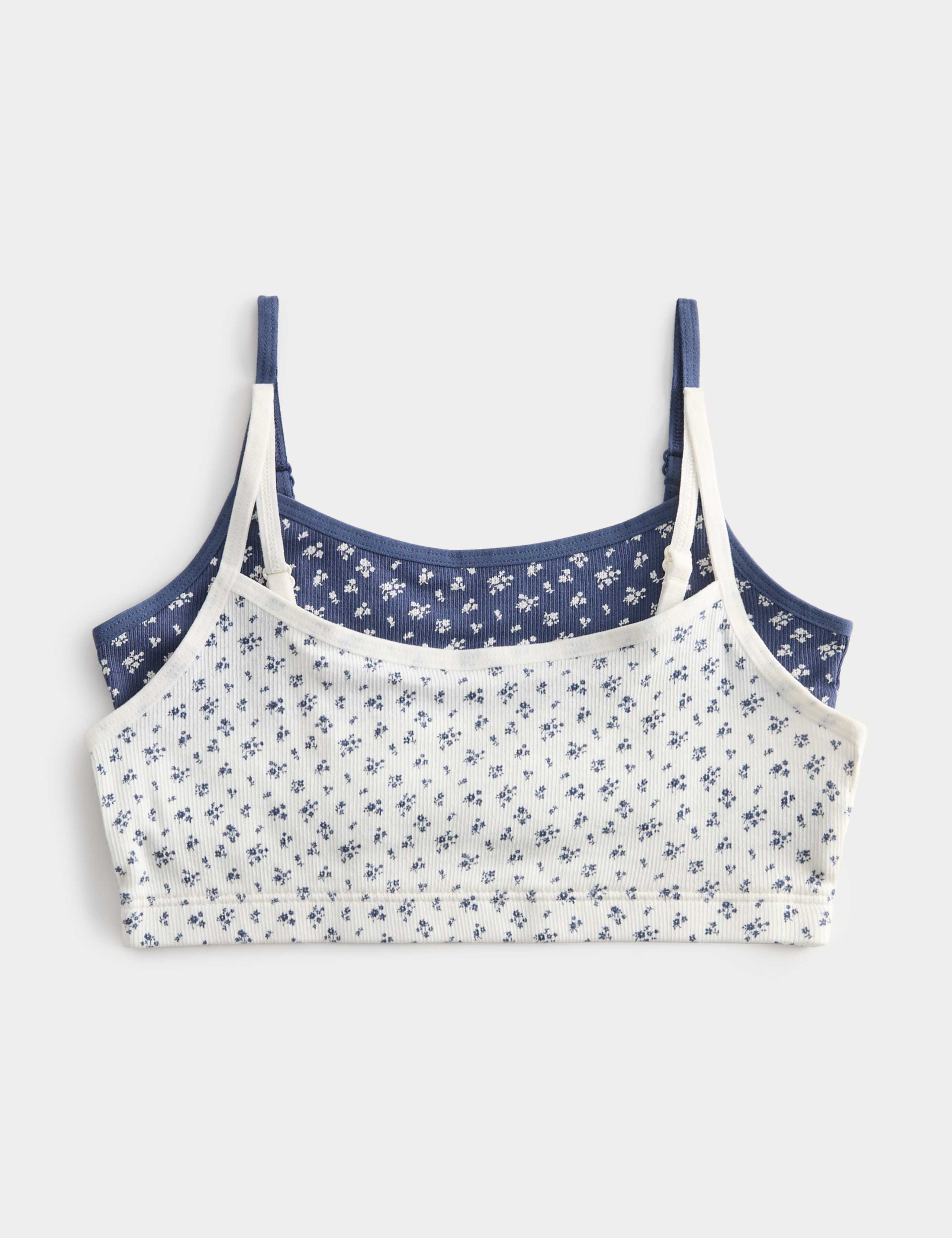 2 Pack Cotton with Stretch Floral Crop Tops (7-16 Yrs) 1 of 1