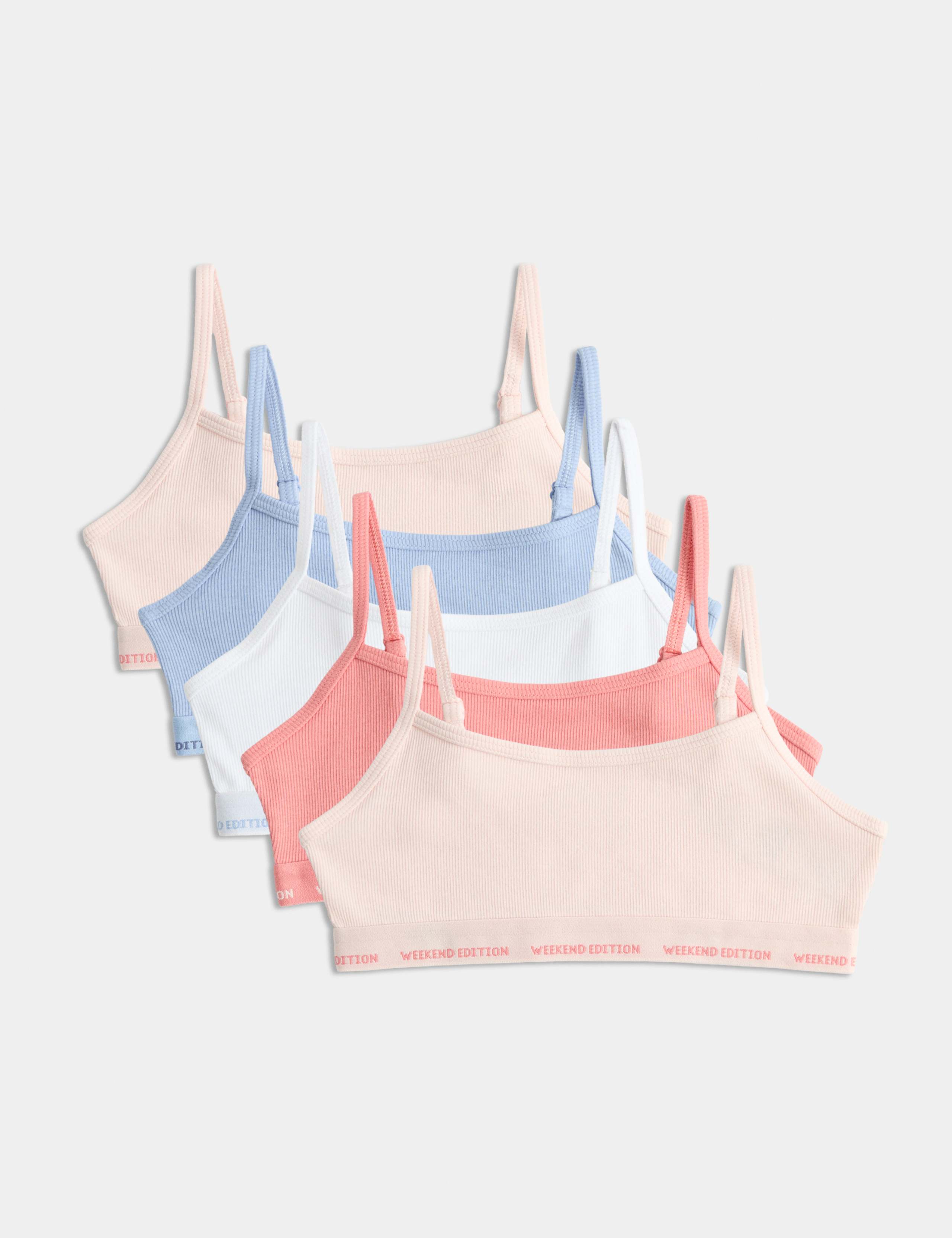 5pk Cotton Rich Slogan Crop Top (7-16 Yrs) 1 of 1