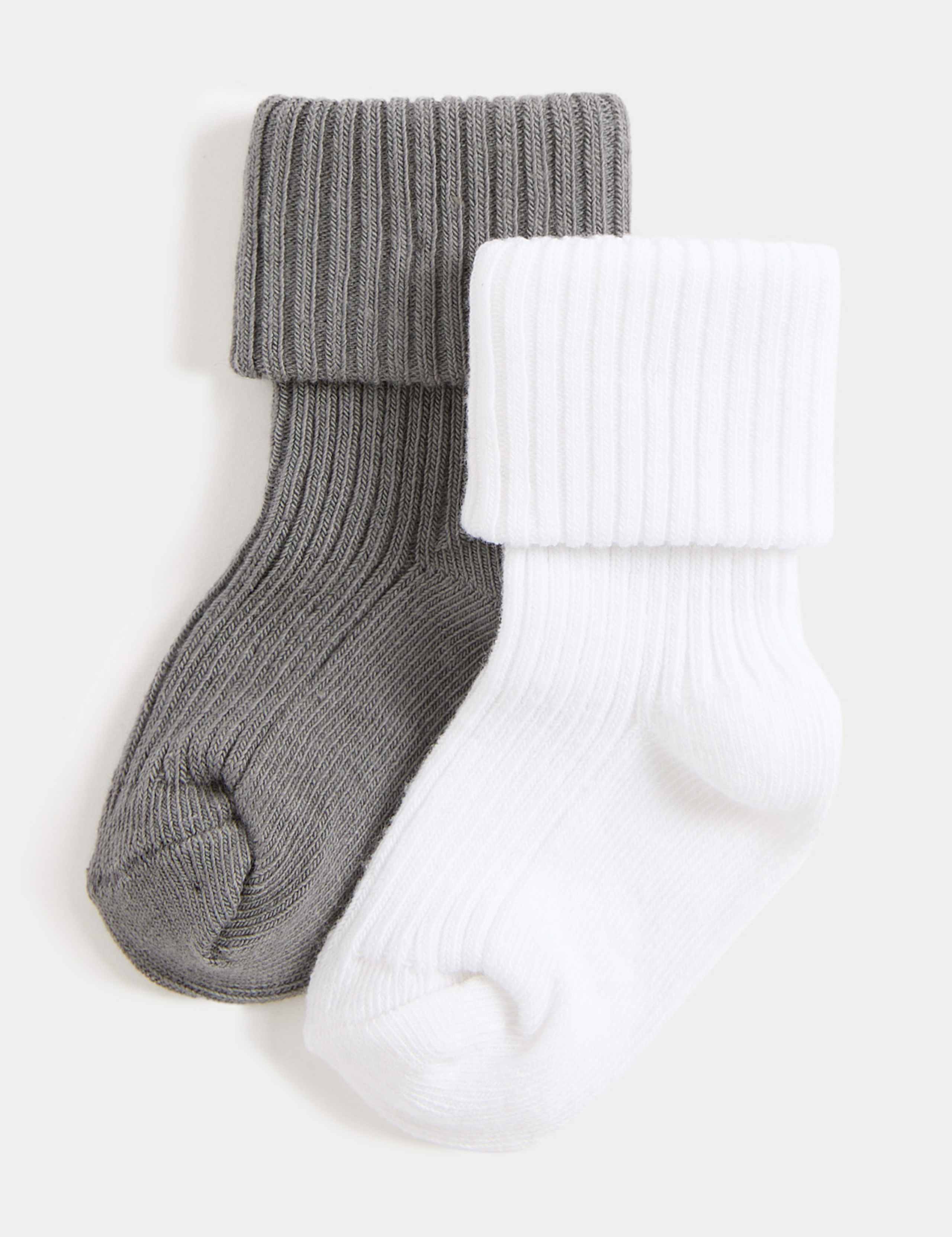 2pk Cotton Rich Ribbed Socks (7lbs-3 Yrs) 1 of 2