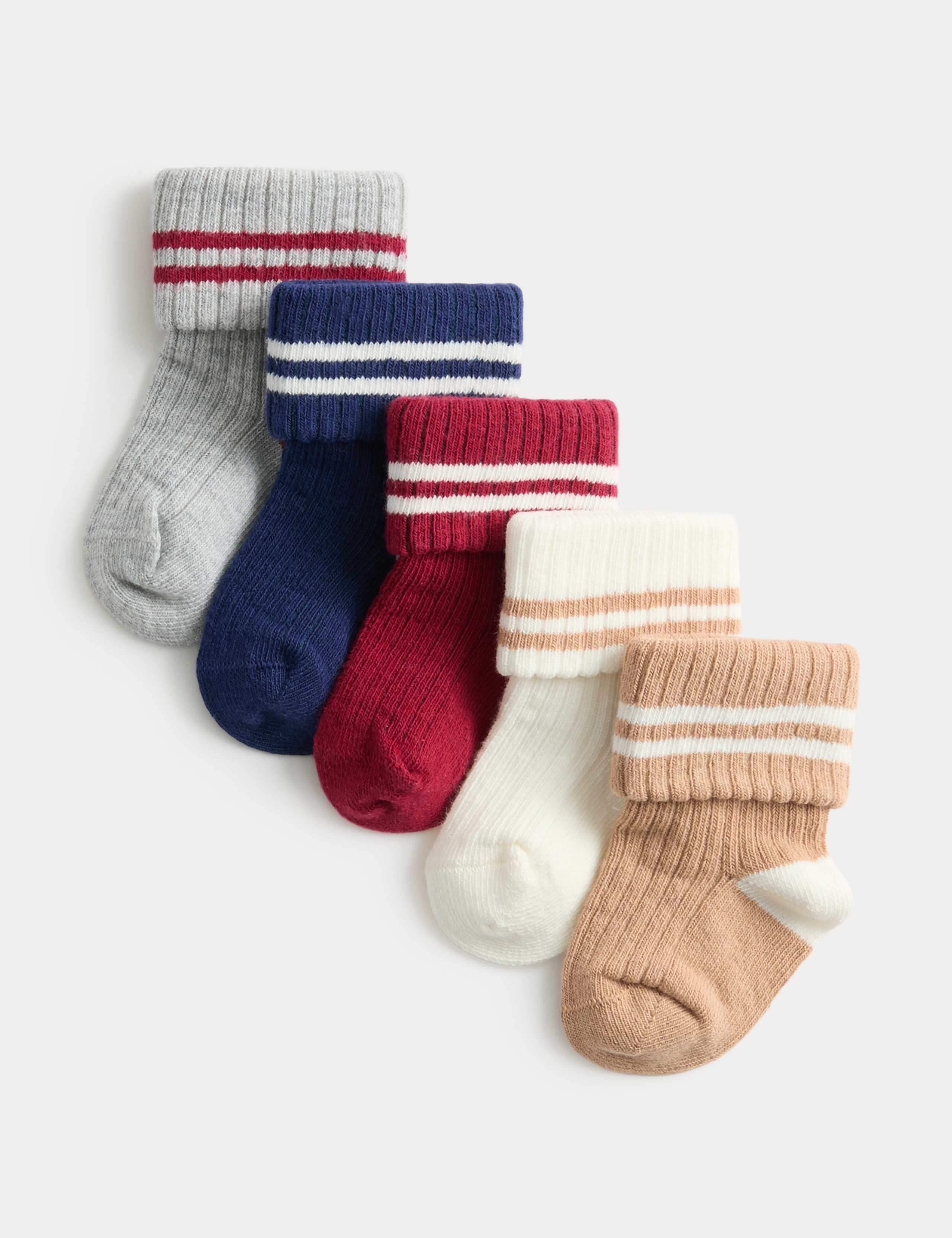 5pk Cotton Rich Striped Ribbed Socks (0-3 Years) 1 of 2