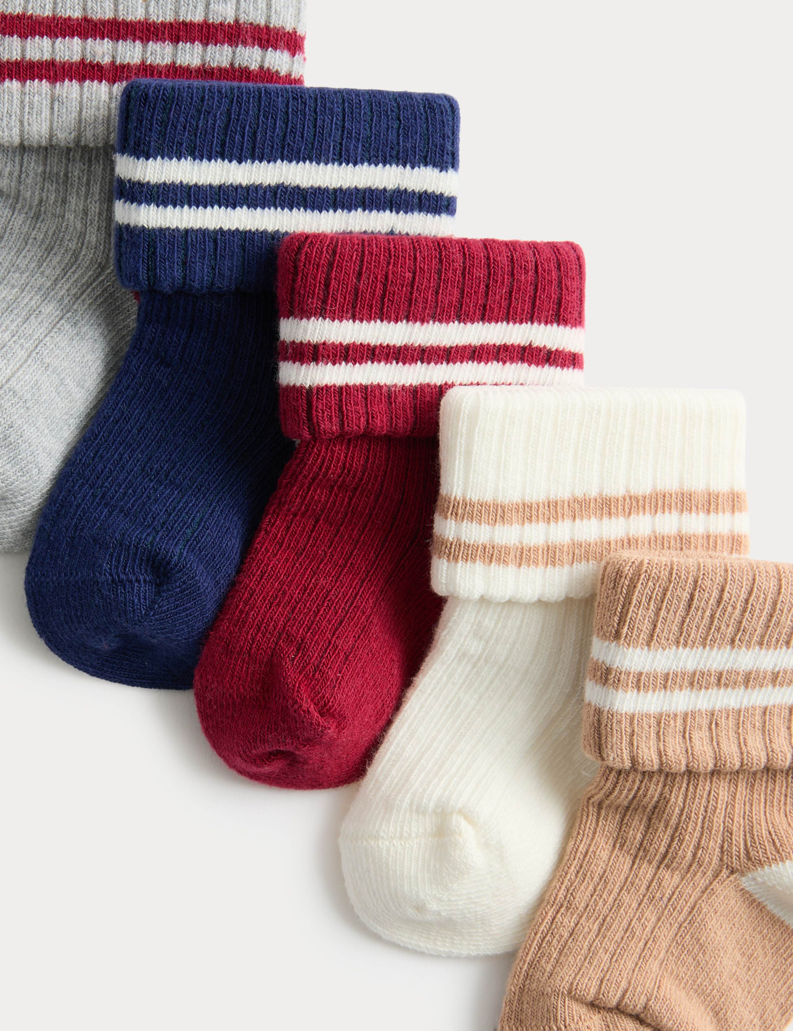 5 Pack Cotton Rich Striped Ribbed Socks (0-3 Years) 2 of 2