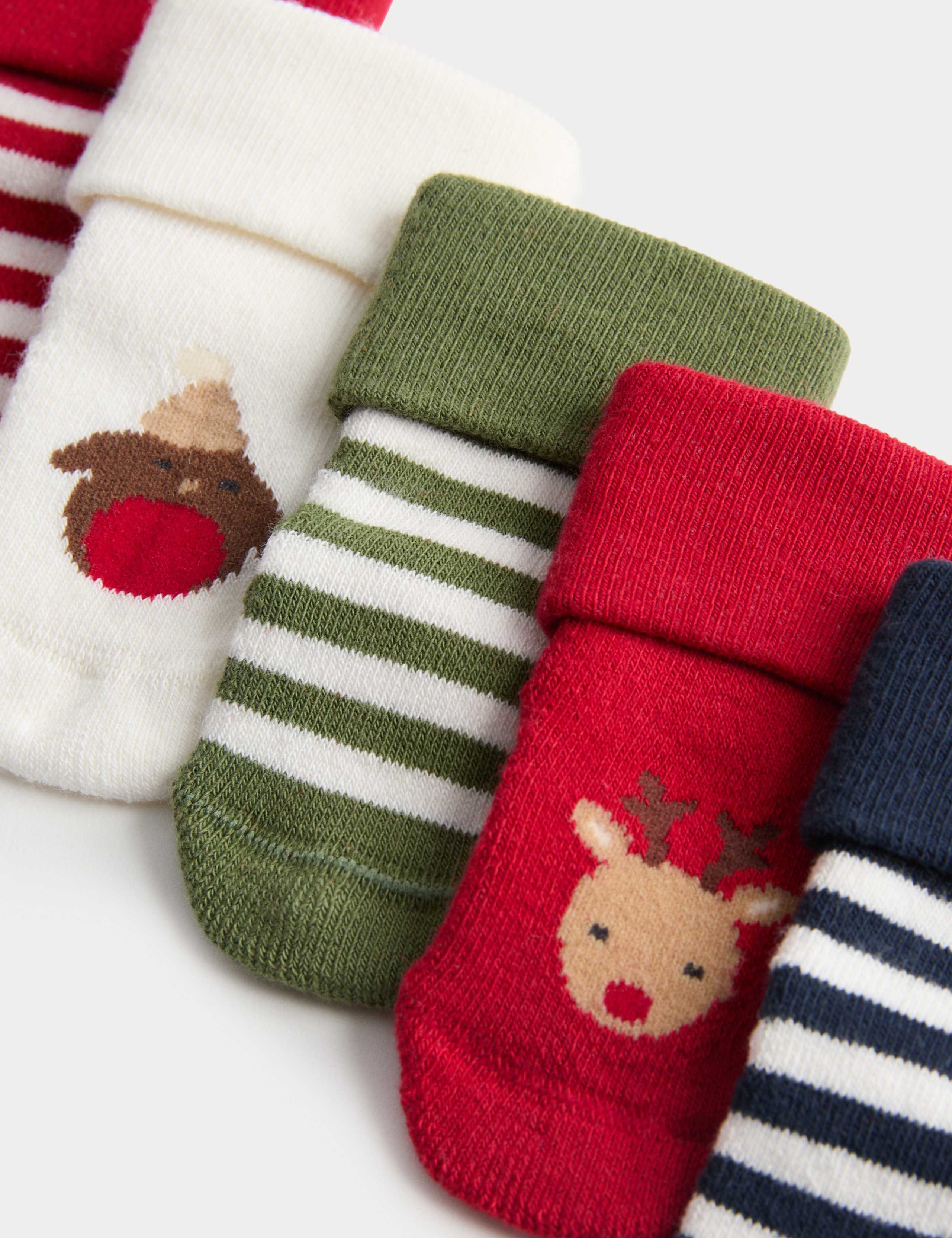5 Pack Cotton Rich Christmas Baby Socks (0-3 Yrs) 2 of 2
