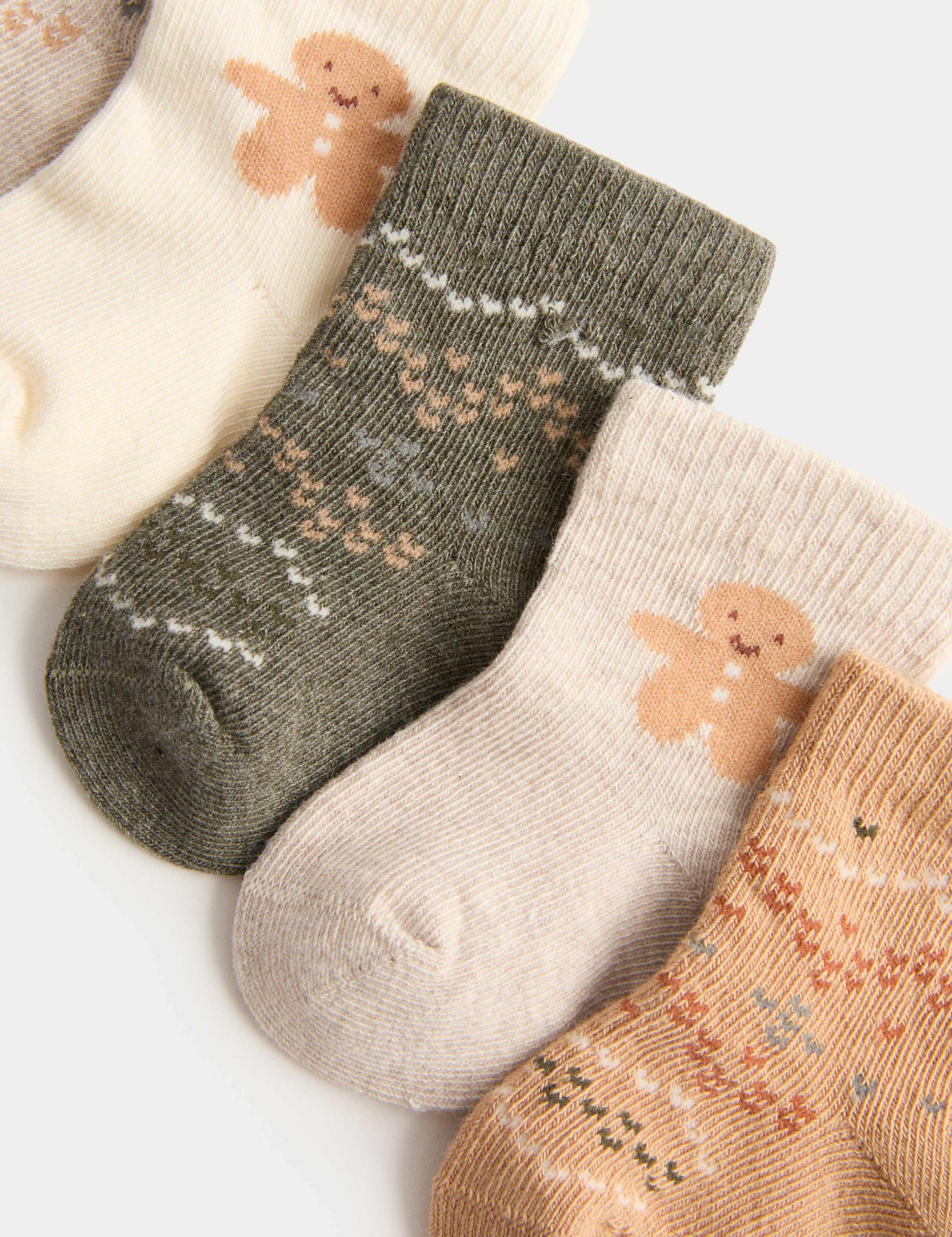 5pk Cotton Rich Gingerbread Socks (0-3 Yrs) 2 of 2