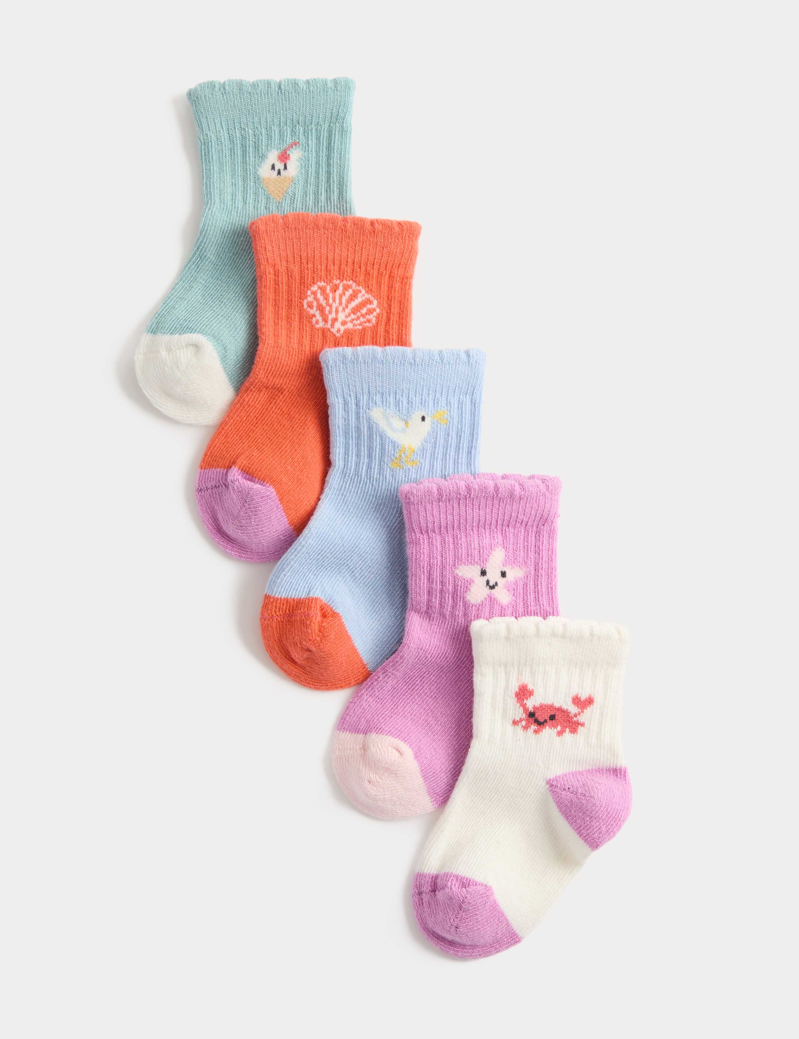 5 Pack Cotton Rich Seaside Baby Socks (0-2 Yrs) 1 of 2