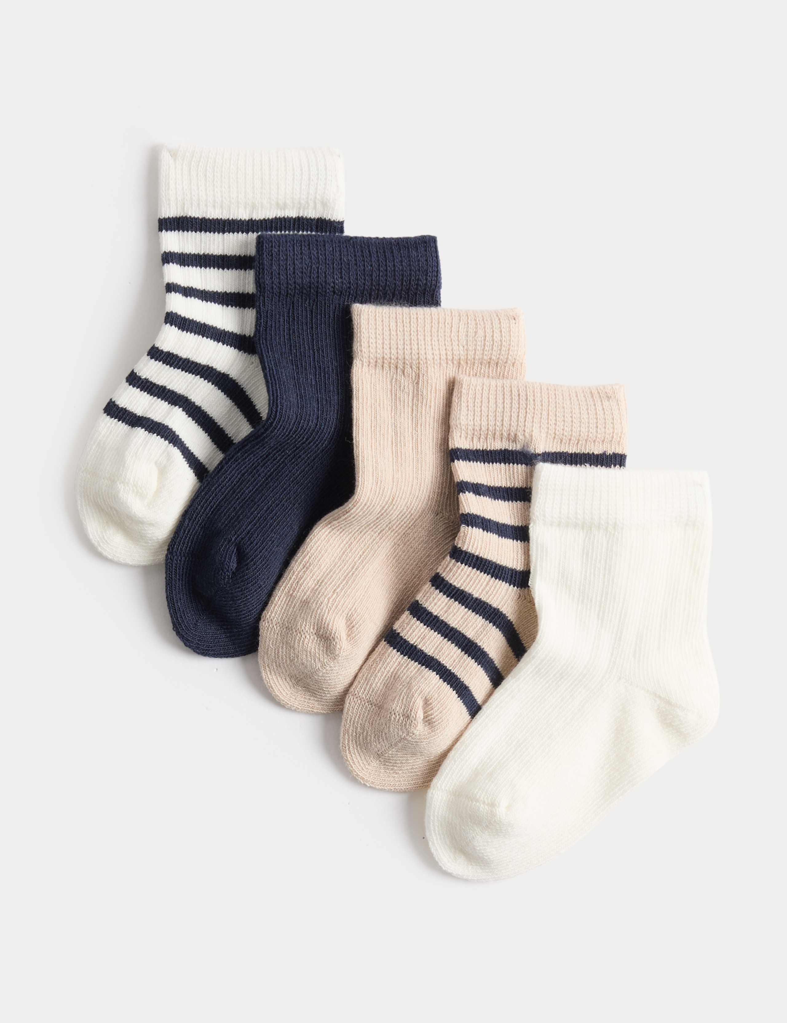 5 Pack Cotton Rich Striped Baby Socks (0-24 Mths) 1 of 2