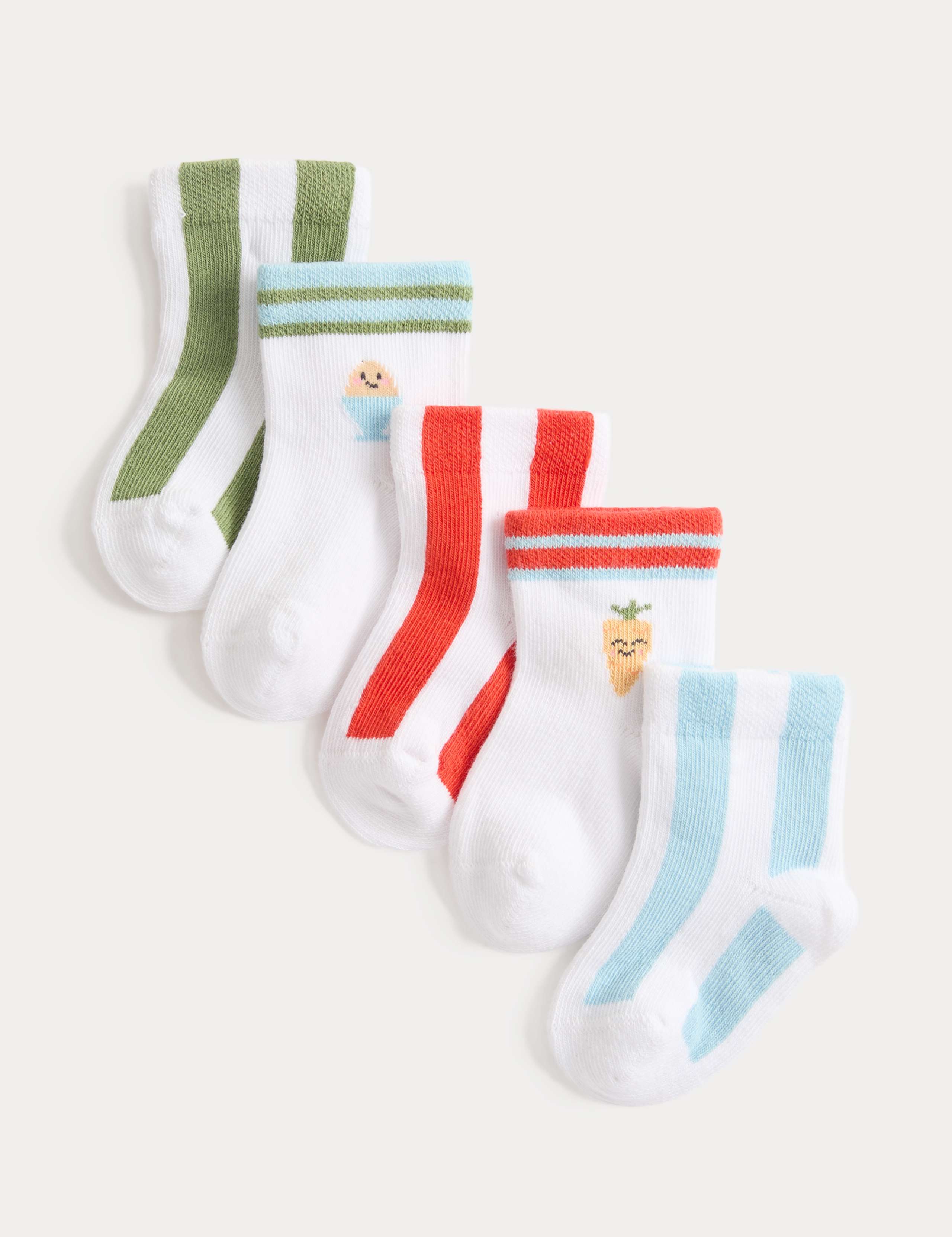 5 Pack Cotton Rich Striped Baby Socks (0-2 Yrs) 1 of 2