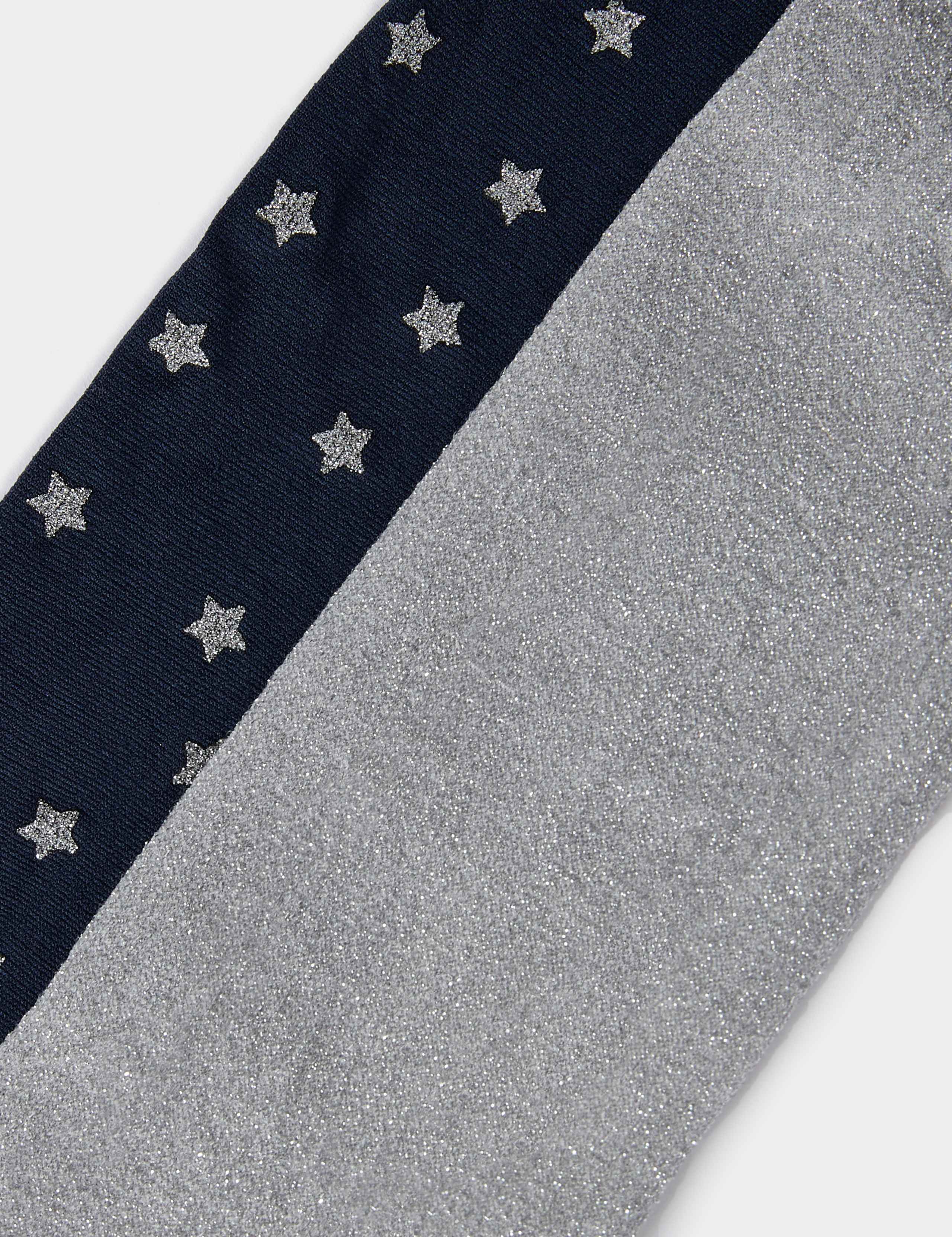 2pk Metallic Star Tights (2-14 Yrs) 2 of 2