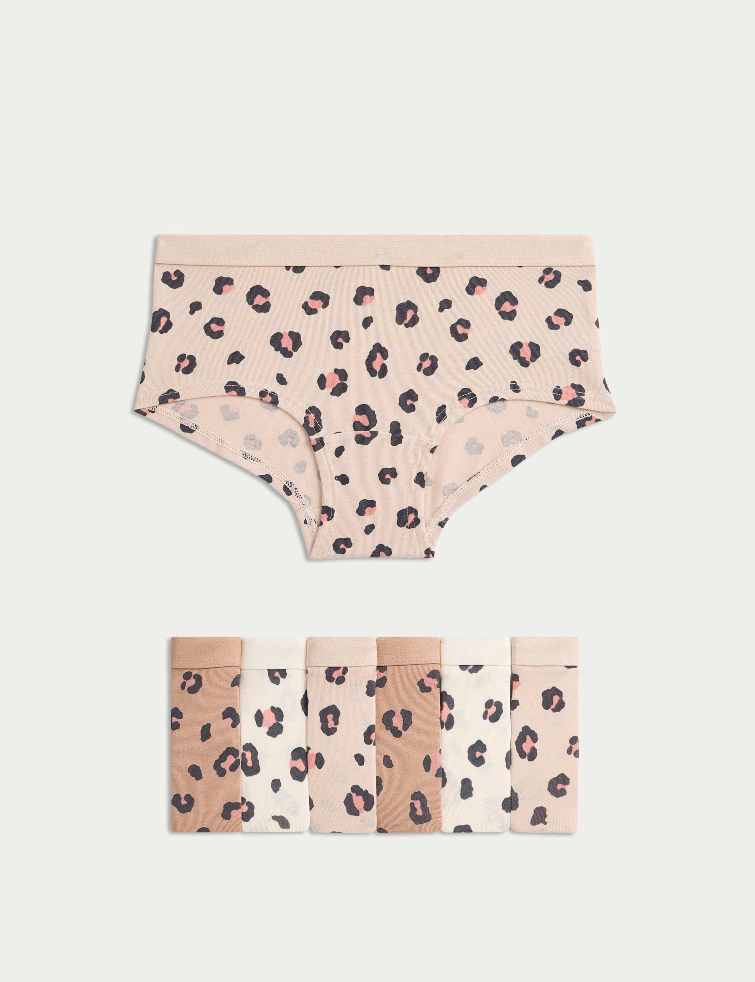 7 Pack Cotton StayNew™ Leopard Print Knicker Shorts (5-16 Yrs) 1 of 1