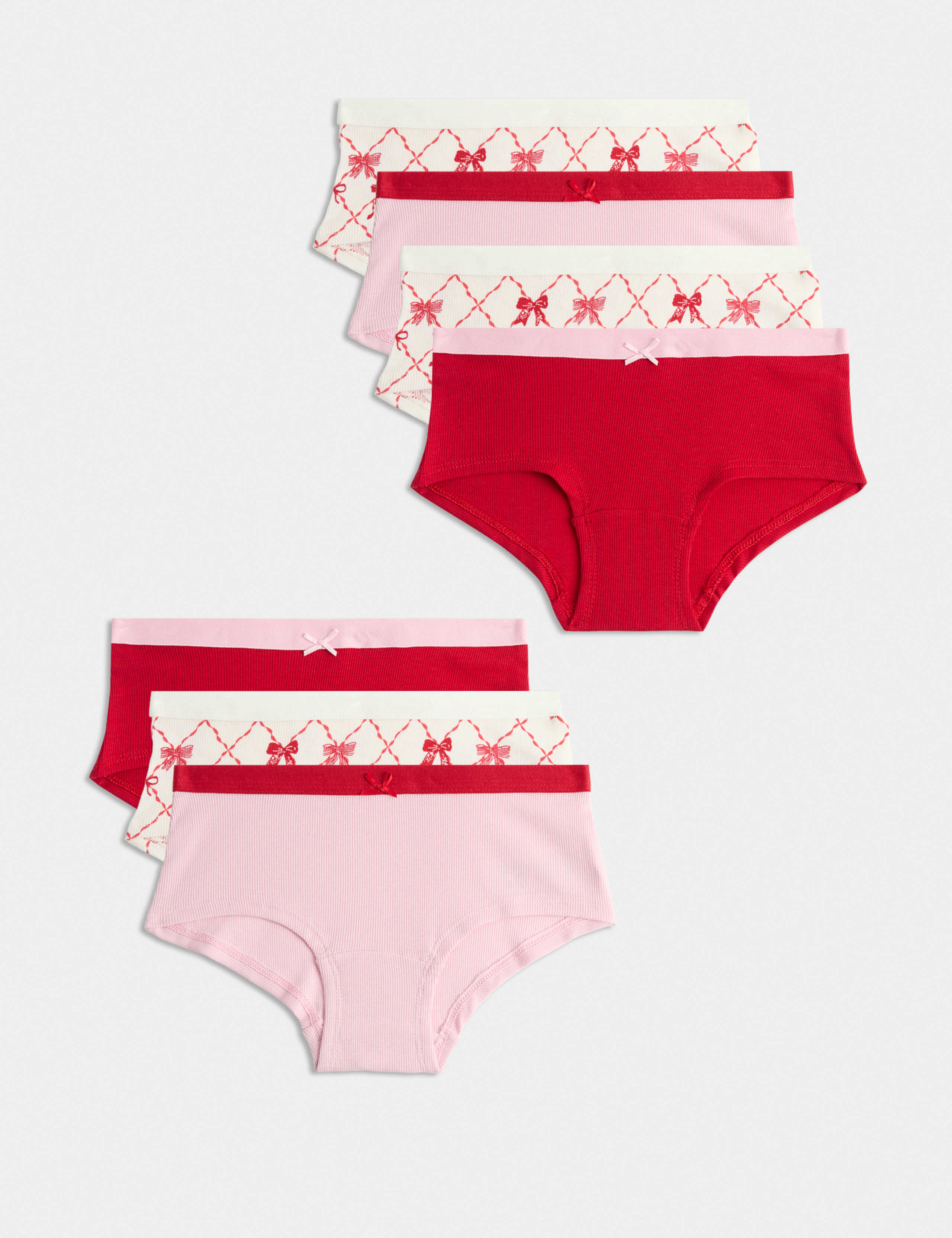 7 Pack Cotton Rich Striped Bow Shorts 1 of 1