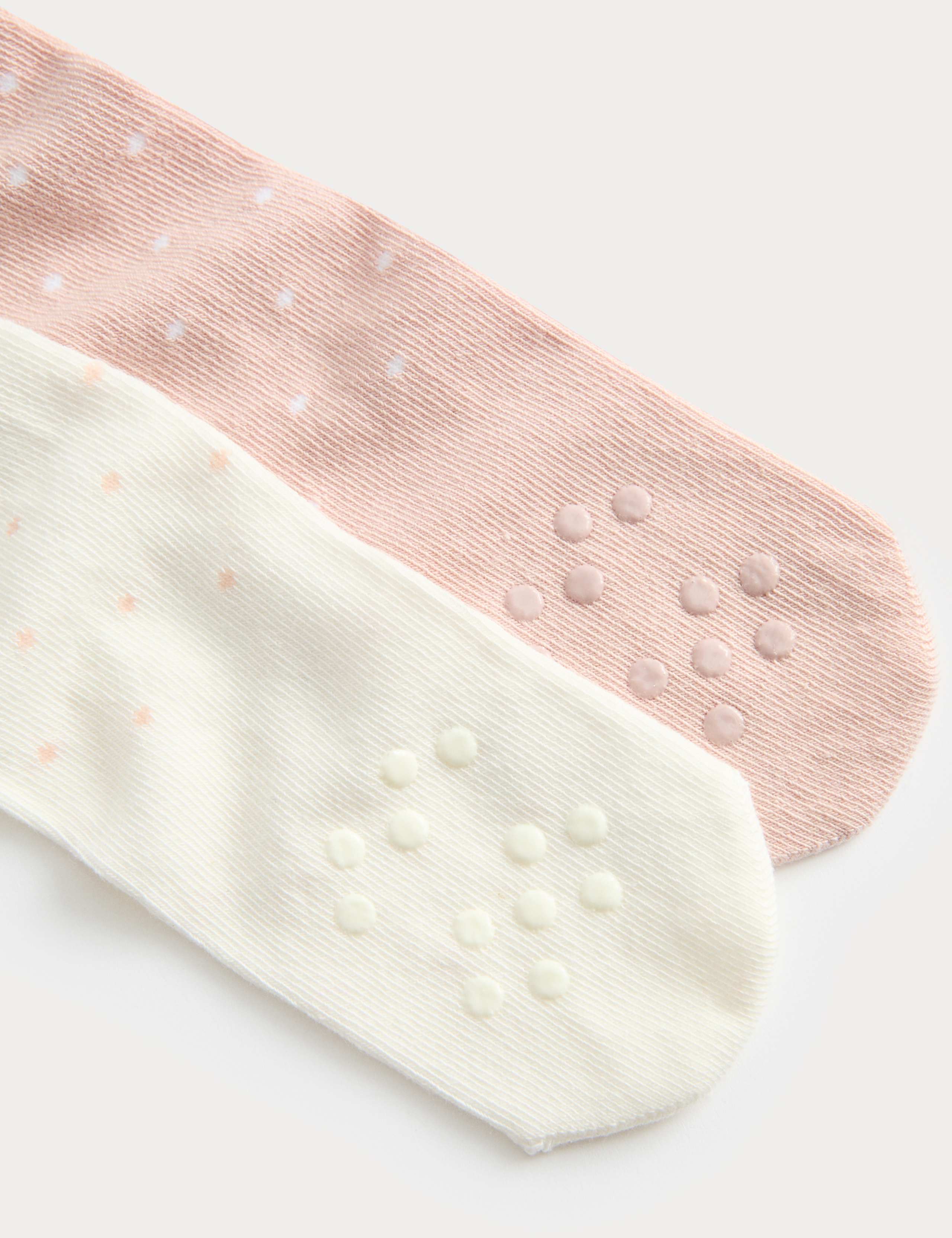 2 Pack Cotton Rich Spotty Gripper Feet Tights (0-3 Yrs) 2 of 2