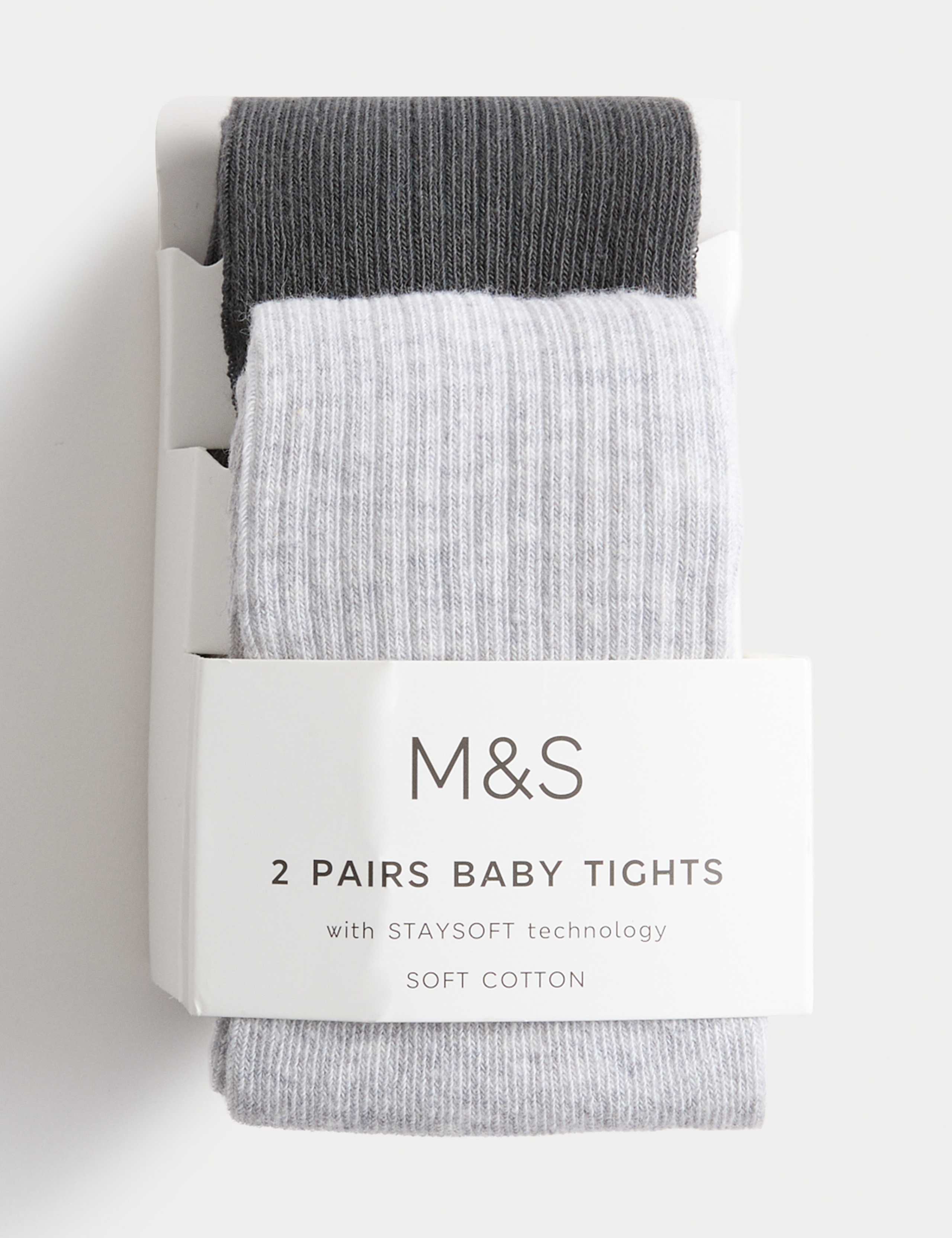 2pk Cotton Rich Ribbed Tights (0-3 Yrs) 1 of 1